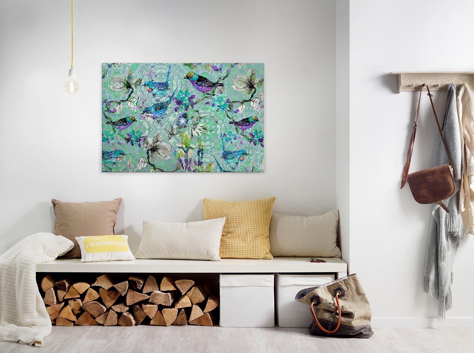 A.S. Création Leinwandbild mosaic birds 3, Kinder, Kunst, Vögel (1 St), Mosaik Keilrahmen Floral Blumen Vögel Leinwand-Bild Wohnzimmer modern