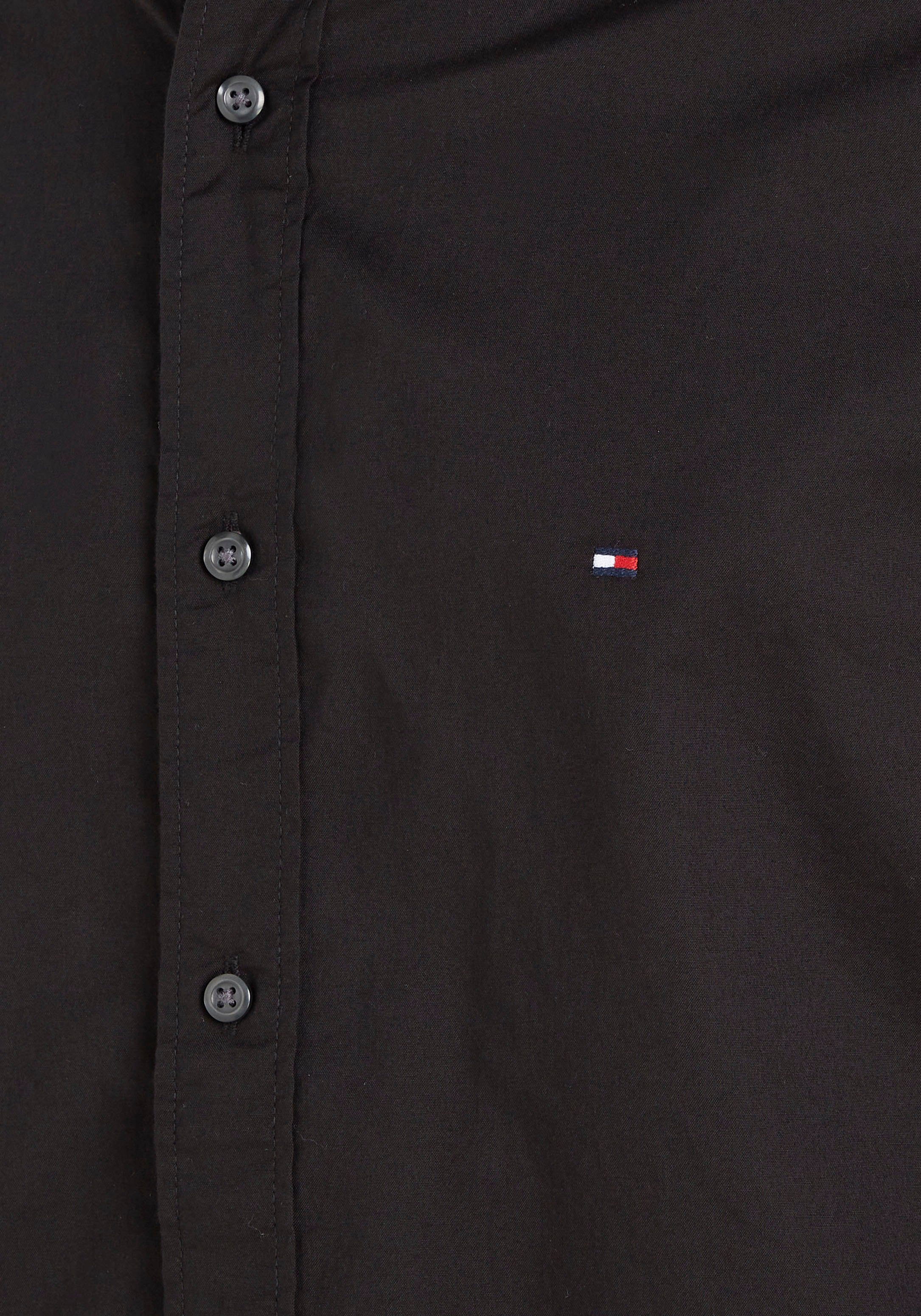 Black Langarmhemd Tommy NATURAL Hilfiger RF SHIRT Ärmelschlitz Markenstreifen am SOLID SOFT Hilfiger Tommy MAO innen mit