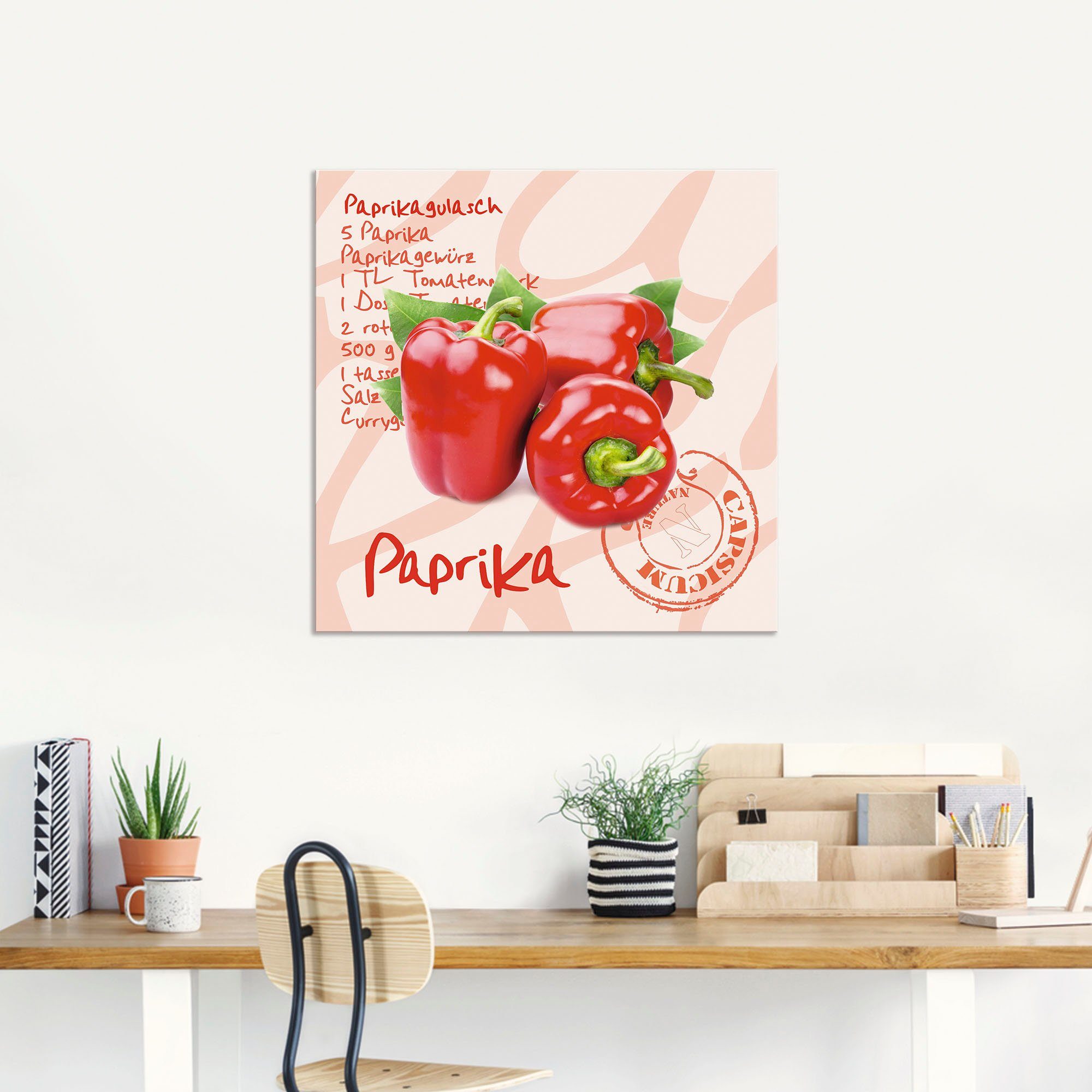 Artland Alu-Dibond-Druck Paprika liegt auf weißen Untergrund, Lebensmittel (1 St), für Innen- und Außenbereich geeignet, Outdoorbild