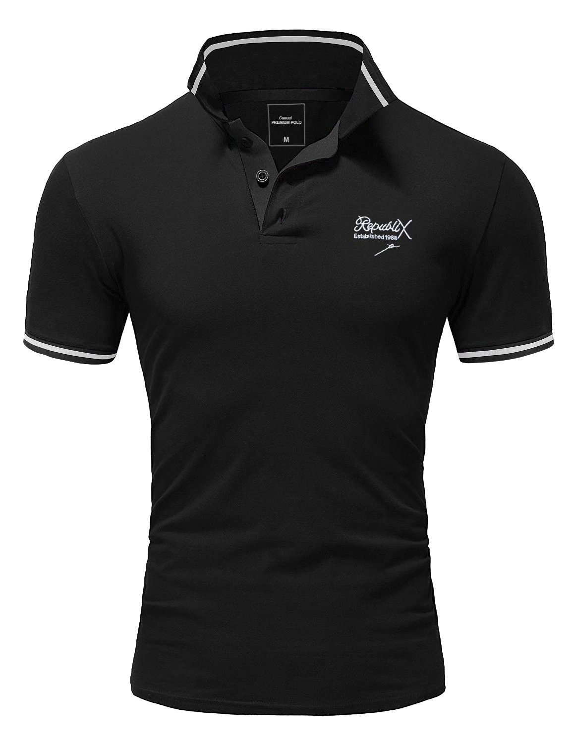 REPUBLIX Poloshirt GABRIEL Herren Basic Kurzarm Kontrast Polo Hemd Schwarz/Weiß