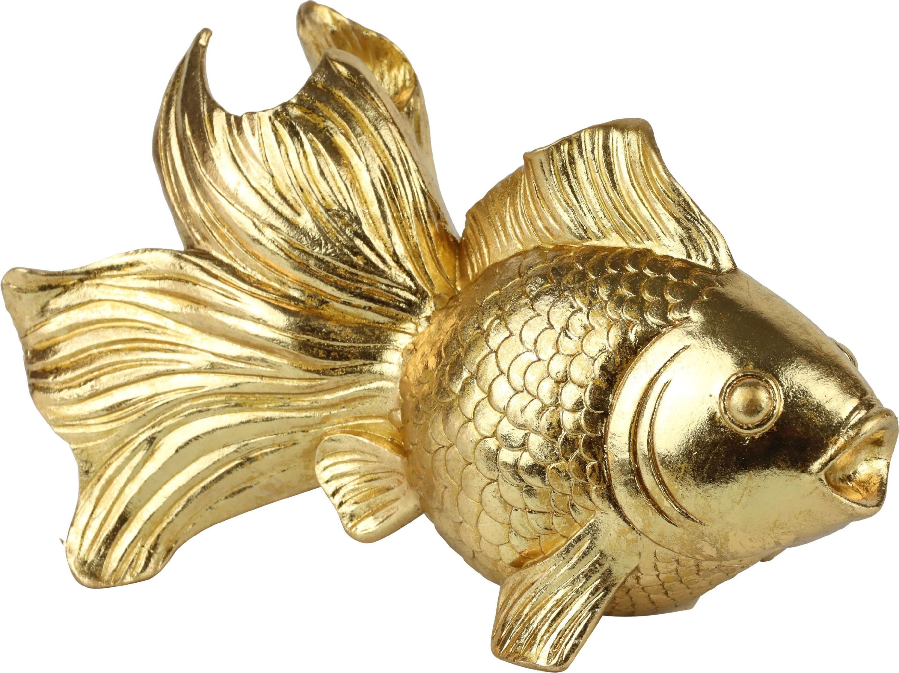 FURNARO Dekofigur, Fischfigur goldfarben aus Polyresin, glänzend, 25,5 x 11,5 x 15,5 cm