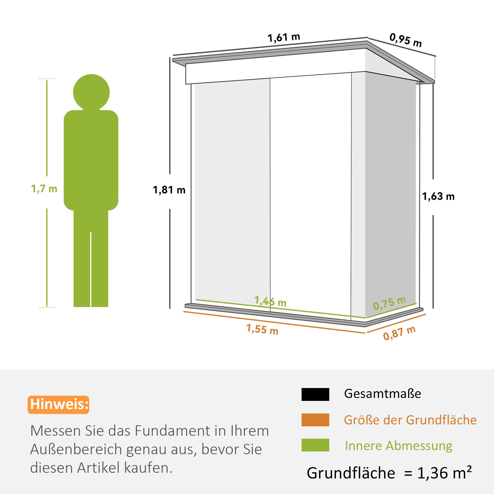 Outsunny Gerätehaus Metall Geräteschuppen mit verstellbaren Regalen, wetterfest, BxT: 161x95 cm, (Geräteschuppen, 1 St., wetterfest Gartenhaus), Outdoor Garten  – Bild 3 von 5