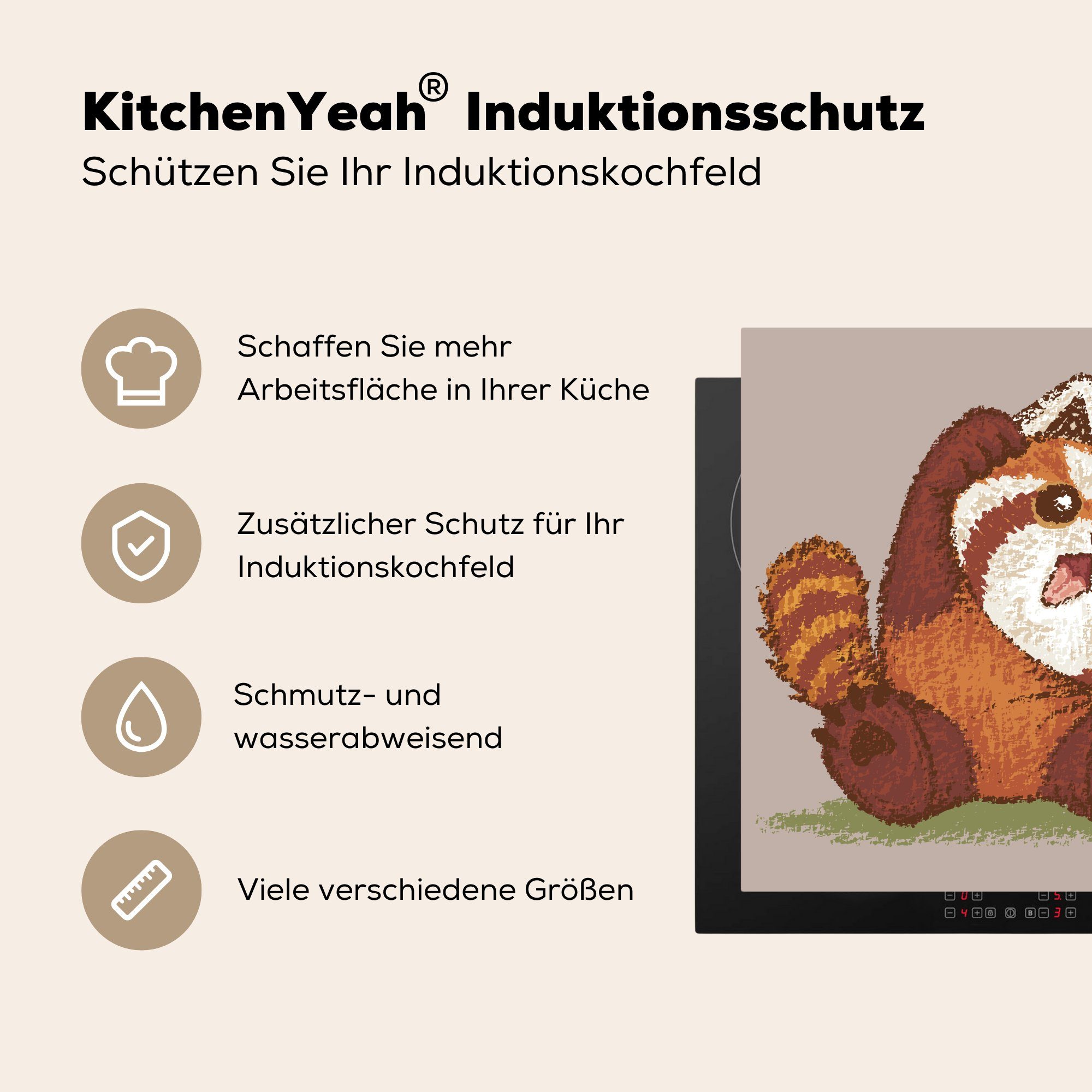 Ceranfeldabdeckung, (1 glücklichen für Illustration eines MuchoWow 78x78 roten Pandas, küche Arbeitsplatte Herdblende-/Abdeckplatte tlg), Vinyl, cm,