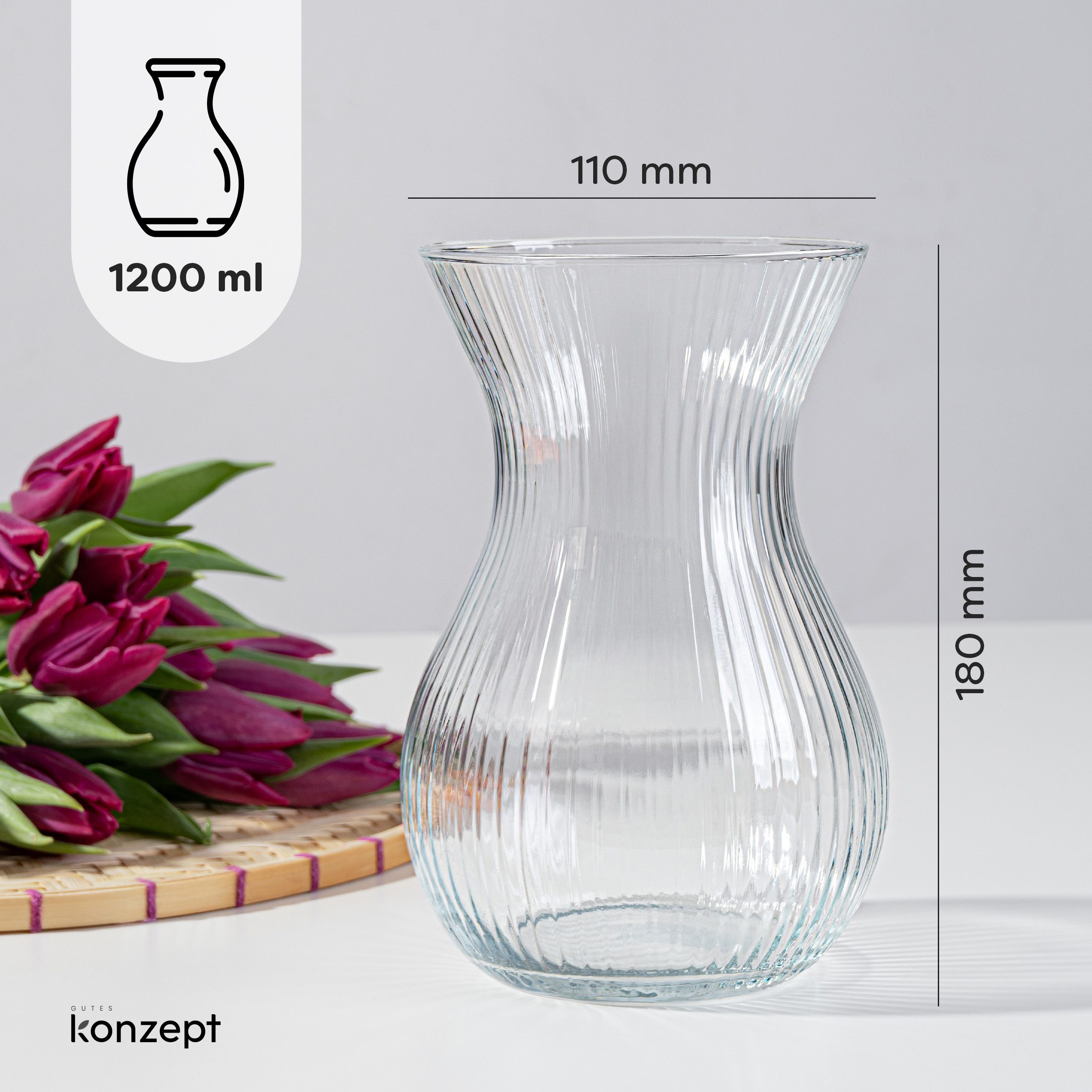 KONZEPT Tischvase Glasvase geriffelt 18 cm günstig online kaufen