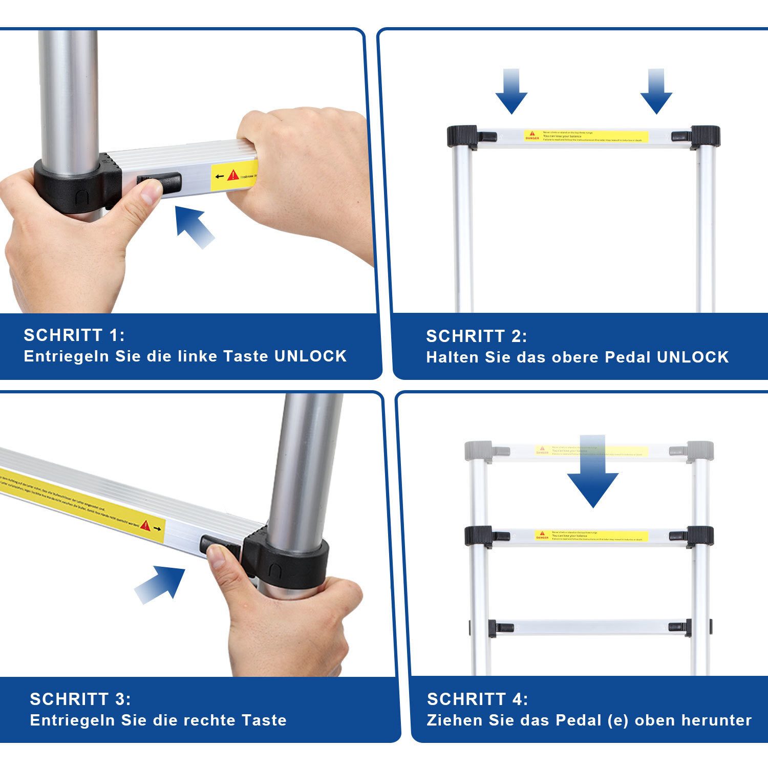 Clanmacy Professional 5M Aluminum Telescopic Ladder, 150kg Load Capacity, Multi-Purpose Ladder (Telescopic Ladder, Extension Ladder, Folding Ladder, Sliding Ladder, Heavy-Duty Telescopic Ladder, High-Quality Aluminum Material), Effortless Portability, Independent Locking Mechanism, Foolproof Operation
