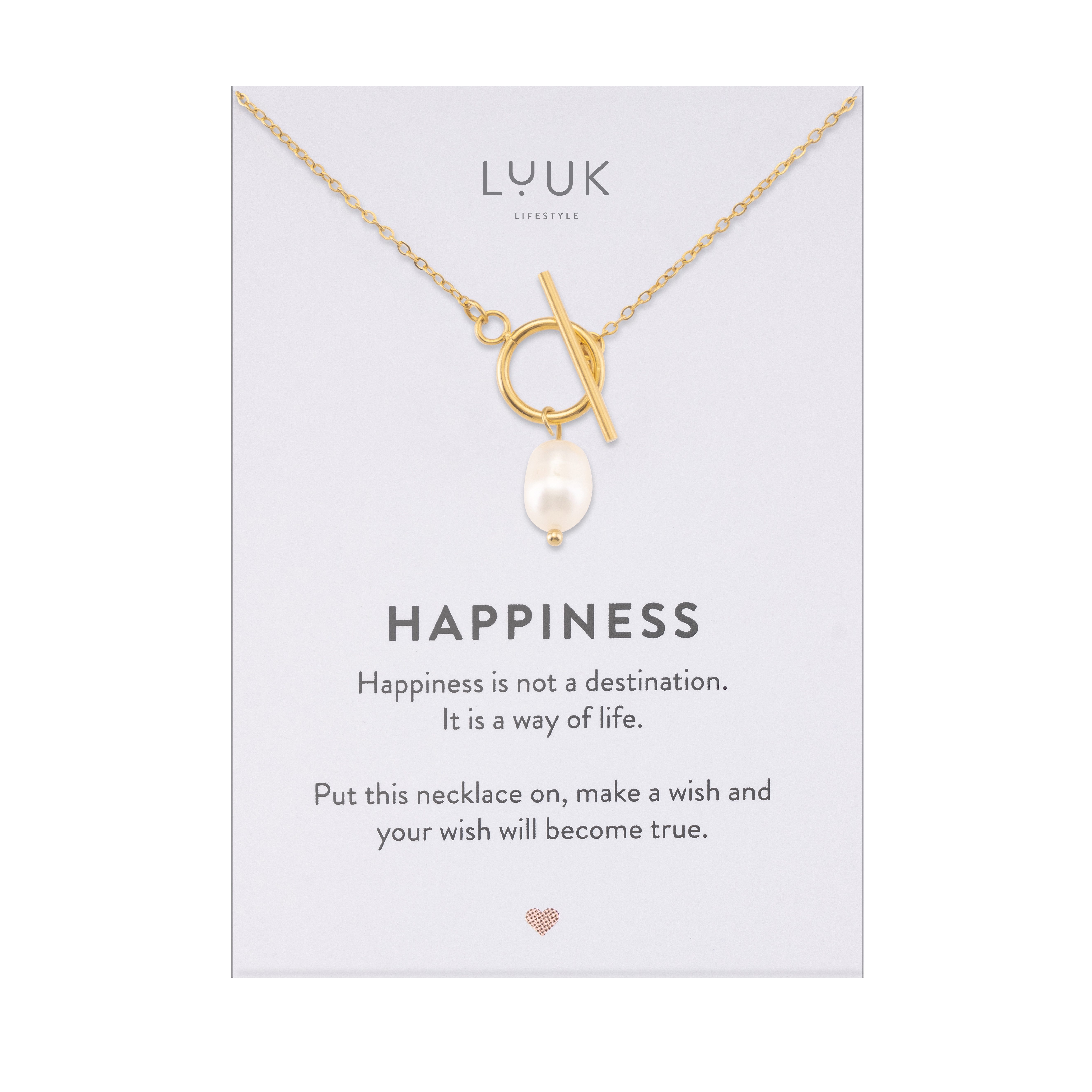 LUUK LIFESTYLE Kette mit Anhänger Perlen, in elegantem Stil mit HAPPINESS Spruchkarte, romantische Geschenkidee