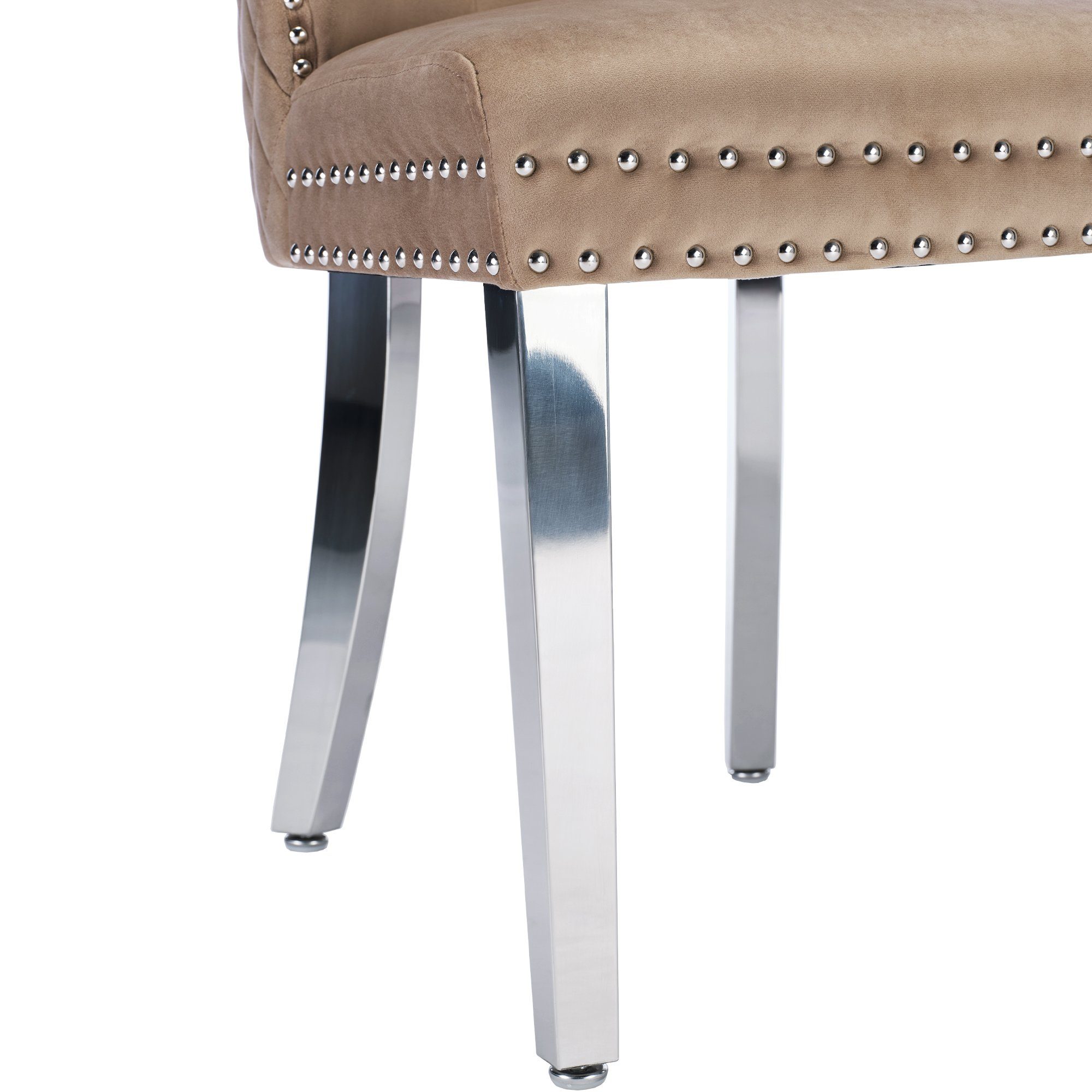 2 Celya aus Stützbeine Braun aus Esszimmerstuhl Polsterstuhl Nagelkopfbesatz, Edelstahl, Samt, mit Stühle, Bezug