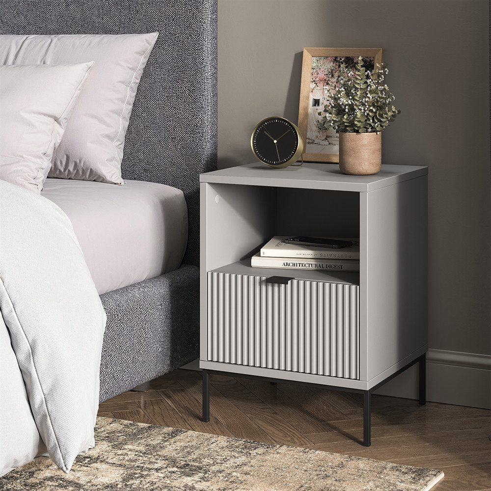 Vicco Nachtschrank Eliza, Grau, 40 x 55 cm mit 1 Schublade