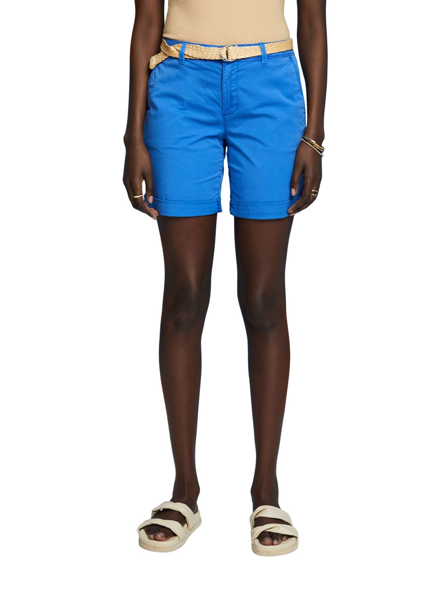 Shorts Shorts BLUE Esprit BRIGHT (1-tlg) mit Raffia-Flechtgürtel