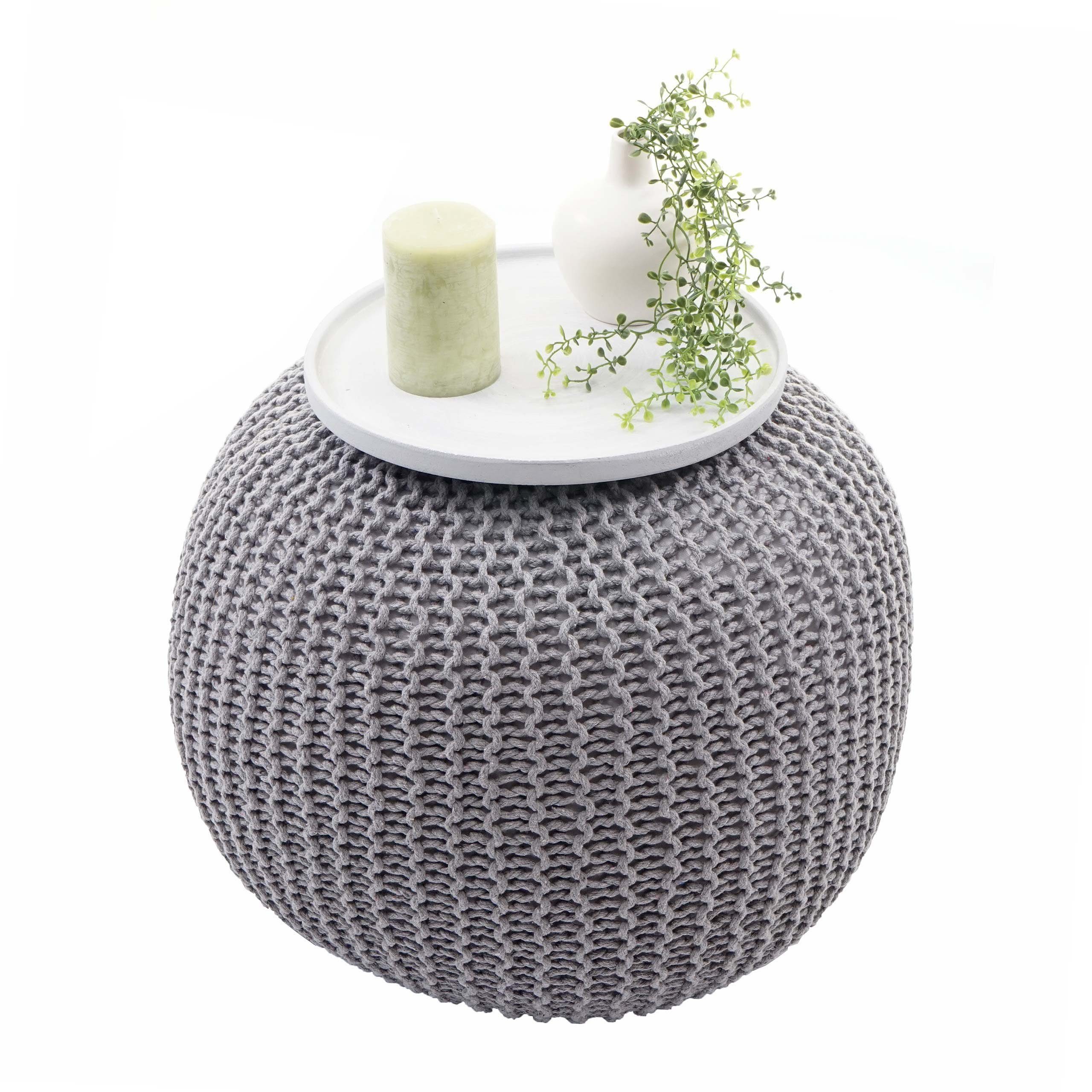 Hocker, oder Grobe MCW-E16, Fußablage Pouf Strickoptik, nutzbar grau Als Beistelltisch MCW