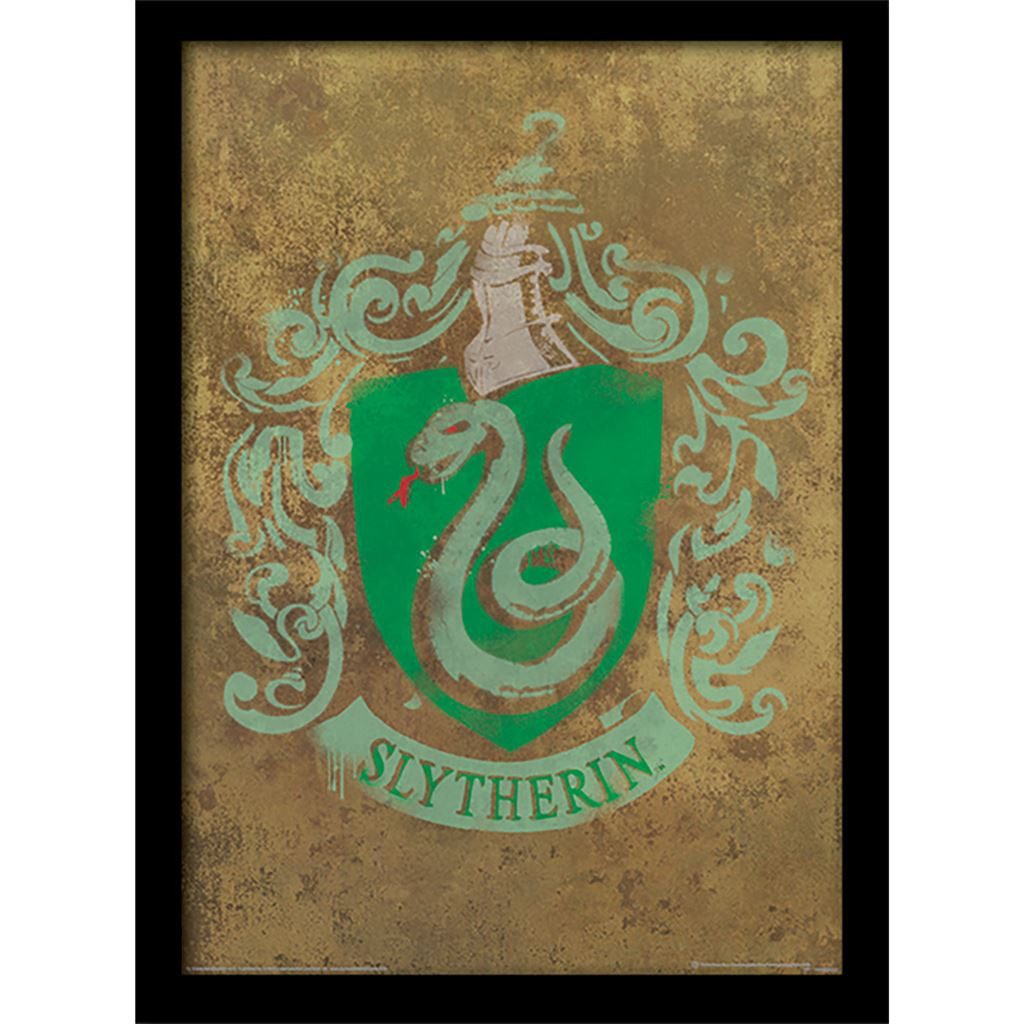 Harry Potter Bild mit Rahmen Slytherin Crest, Gerahmtes Bild Kunstdruck Hogwarts Wappen