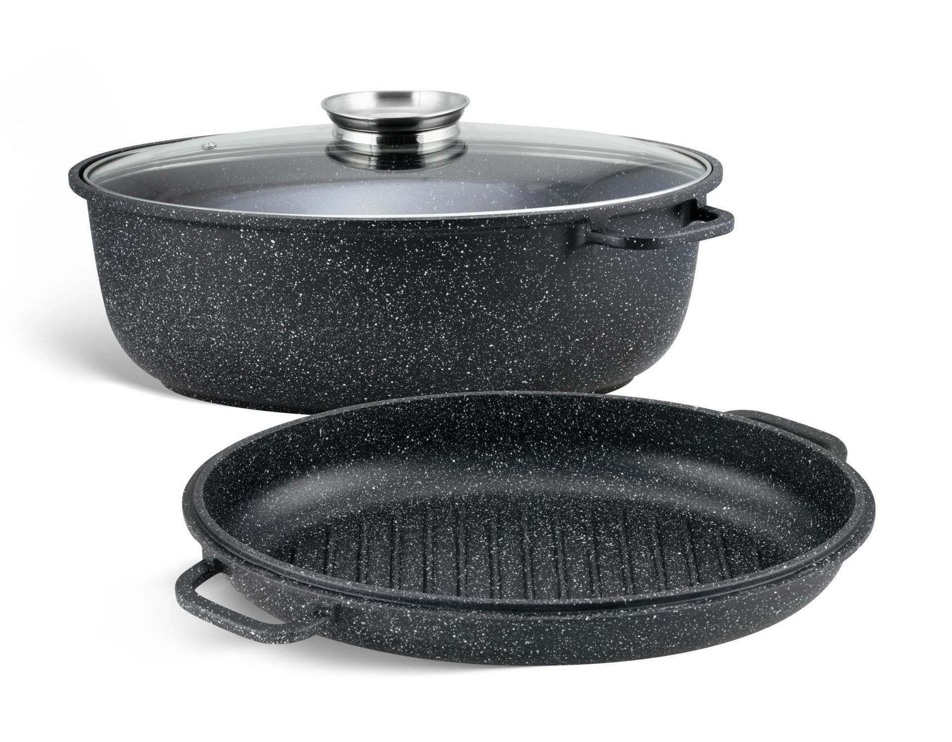 Edenberg Bräter Aluguss Bräter 8L Alugussbräter Pfanne, zwei in eins, Gänsepfanne Ente, Aluminium, Edelstahl, Keramik (3-tlg)
