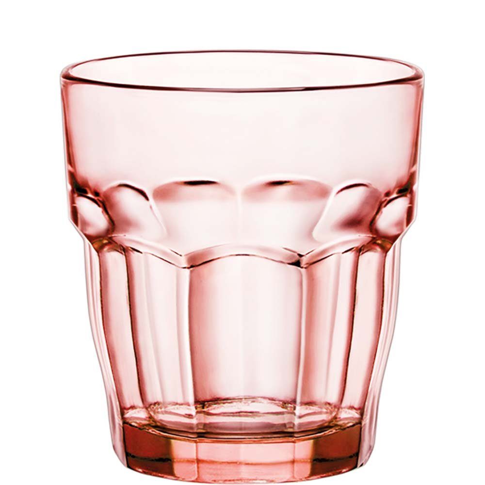Bormioli Rocco Tumbler-Glas Rock Bar Lounge, Glas gehärtet, Peach Tumbler Trinkglas stapelbar 270ml Glas gehärtet Pink 6 Stück