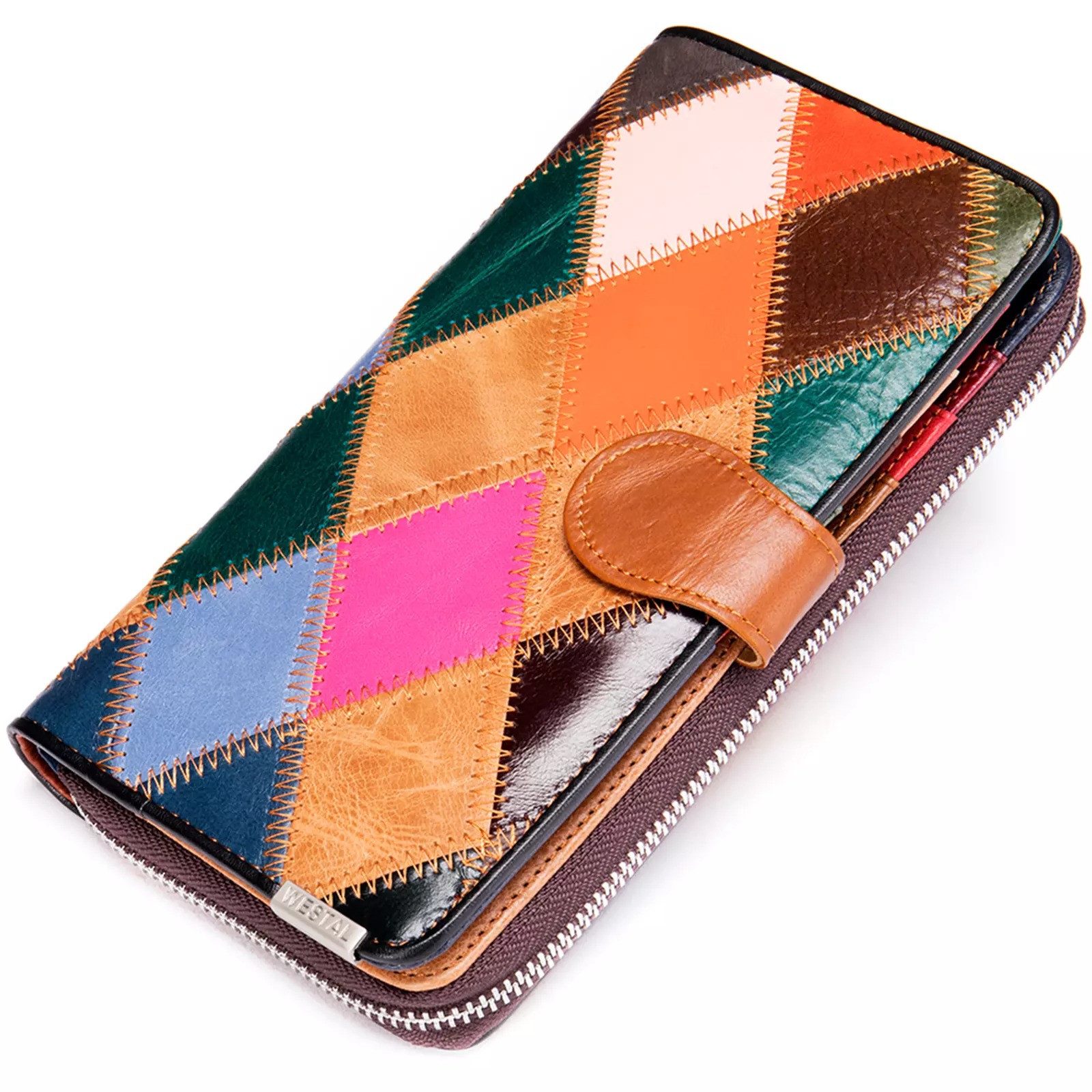 YUBRO-STUDIO Geldbörse Damen Patchwork Echtleder Geldbörse günstig online kaufen