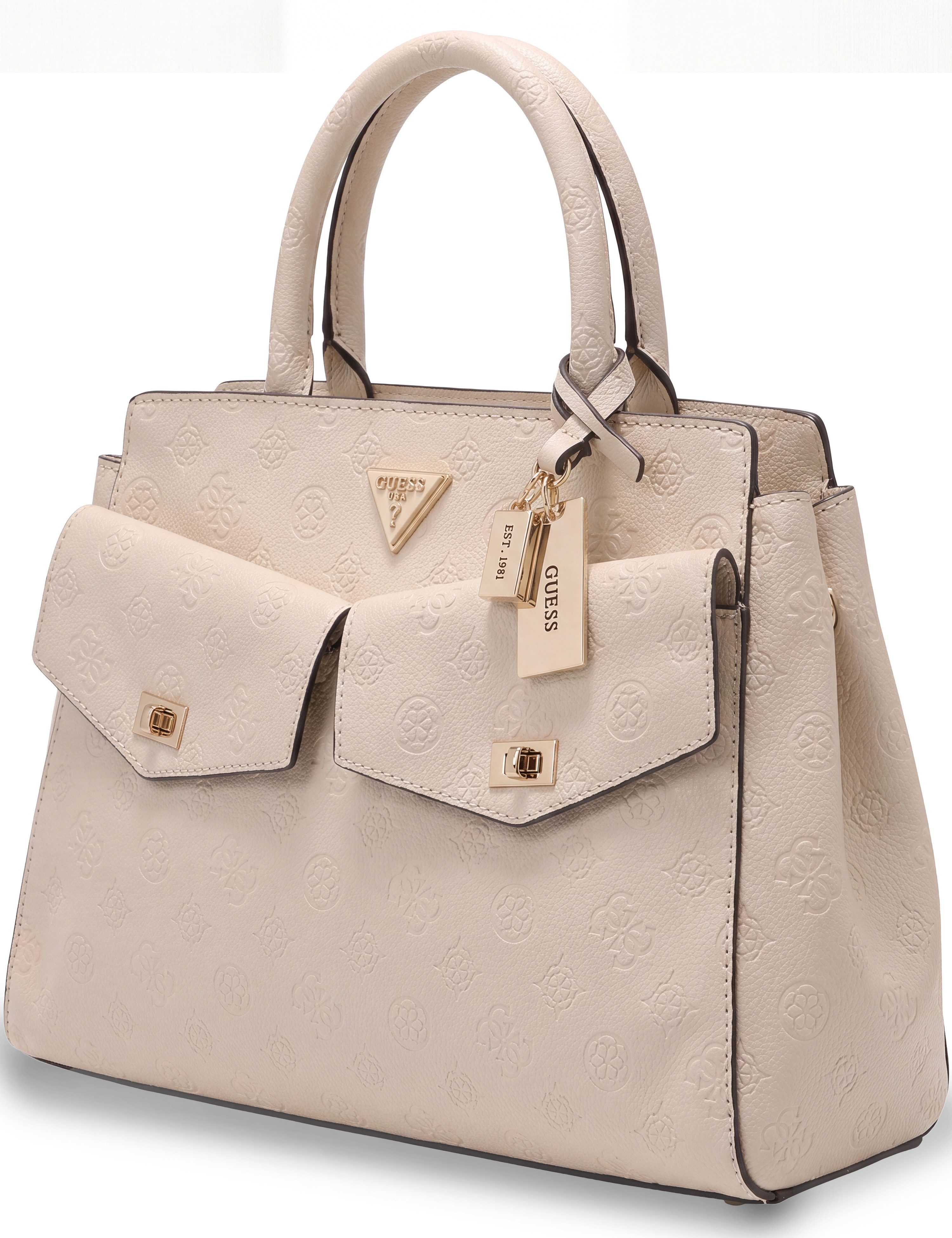 Guess Umhängetasche BLAKE LARGE SATCHEL, Damen Henkeltasche, Schultertasche mit zwei Fronttaschen