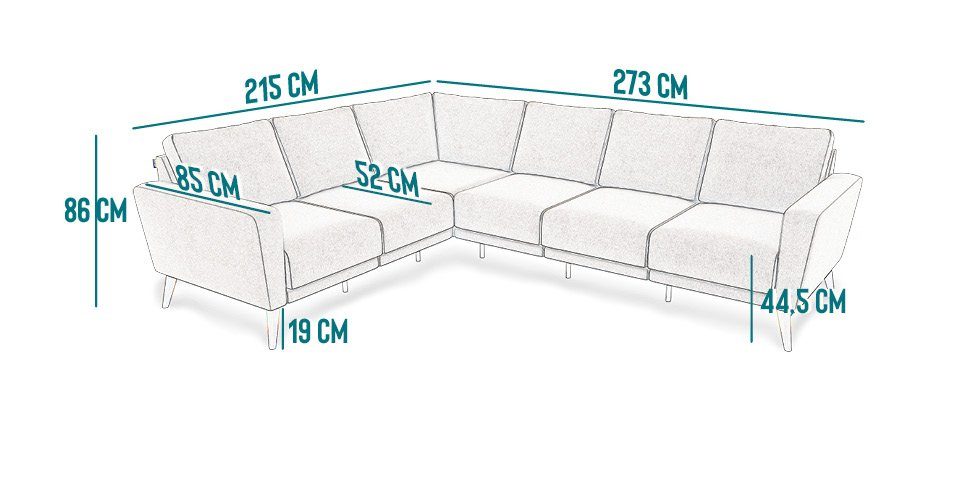 KAUTSCH.com Ecksofa LOTTA, made grau-blau modular Ecksofa, in erweiterbar, System, Europe hochwertiger 6-Sitzer L-Form, Wellenfederung, zerlegbares Kaltschaum