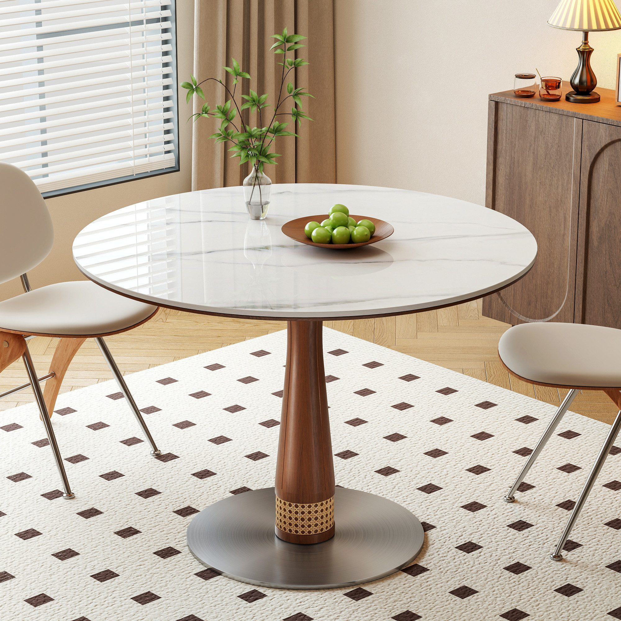 ZL ZELing Esstisch Küchentisch & Wohnzimmertisch mit Sintersteinplatte, für 2–4 Personen (1-St), rund, 100x75cm, Kratzfest & Hitzebeständig, Edelstahlfuß