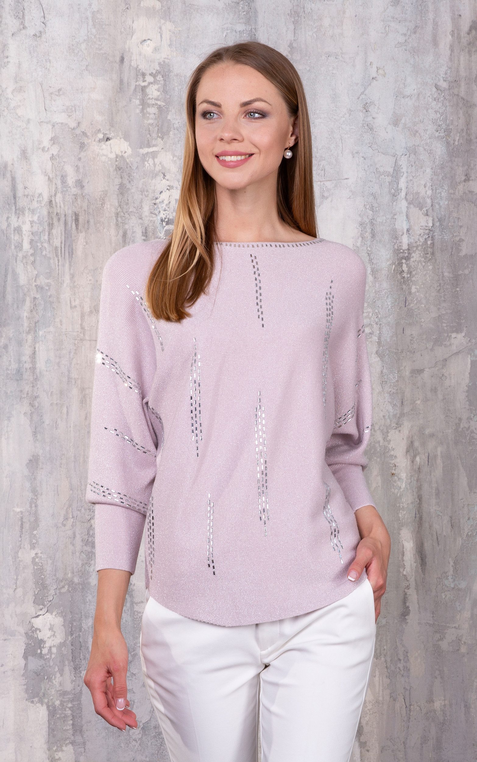 Passioni Strickpullover zartrosa Pullover mit Glitzergarn günstig online kaufen
