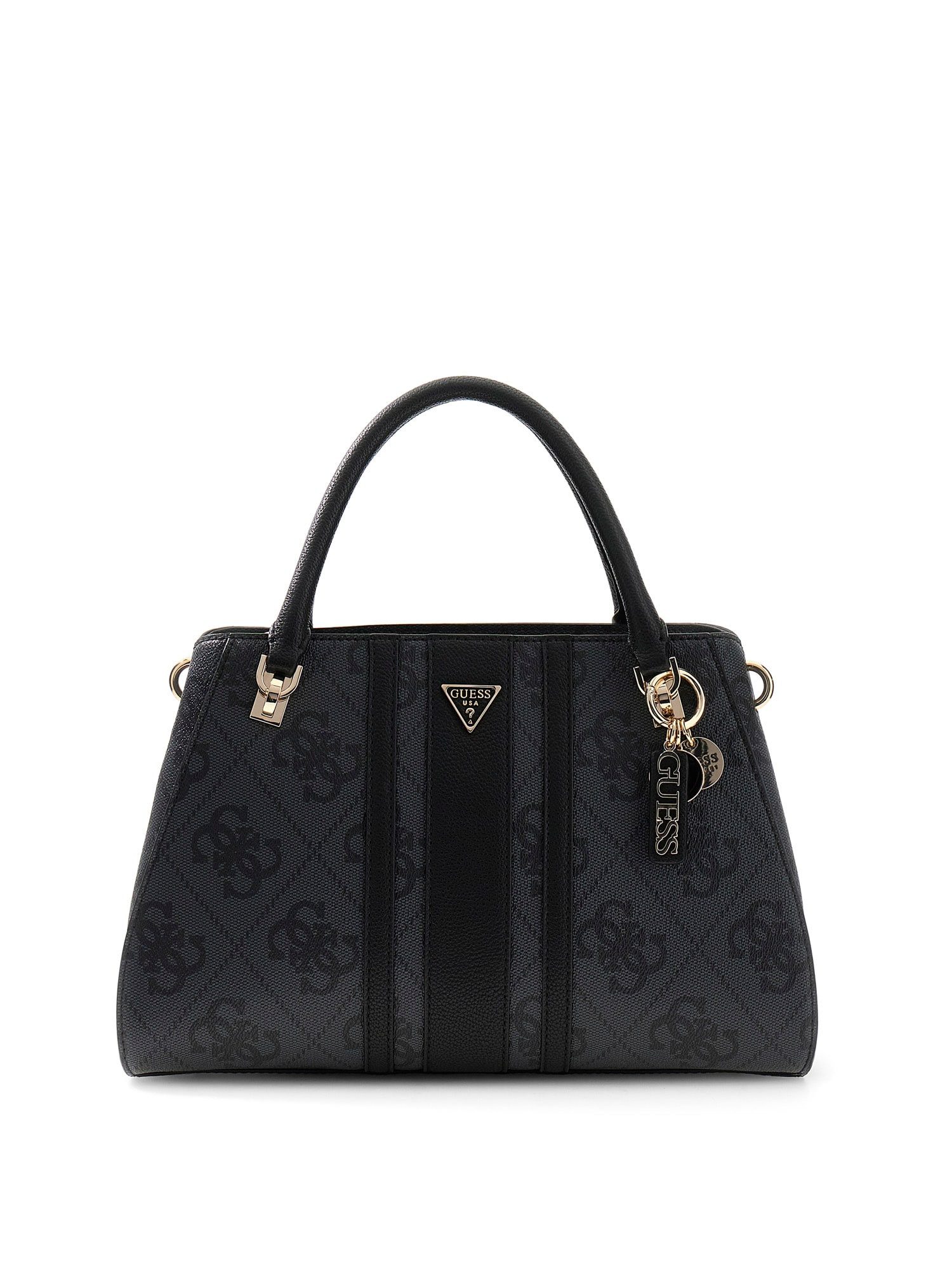 Guess Umhängetasche NOELLE II LUXURY SATCHEL (Set, Abnehmbarer Schlüsselanhänger), Damen Schultertasche, Handtasche mit Logo-Element und Logodrucken