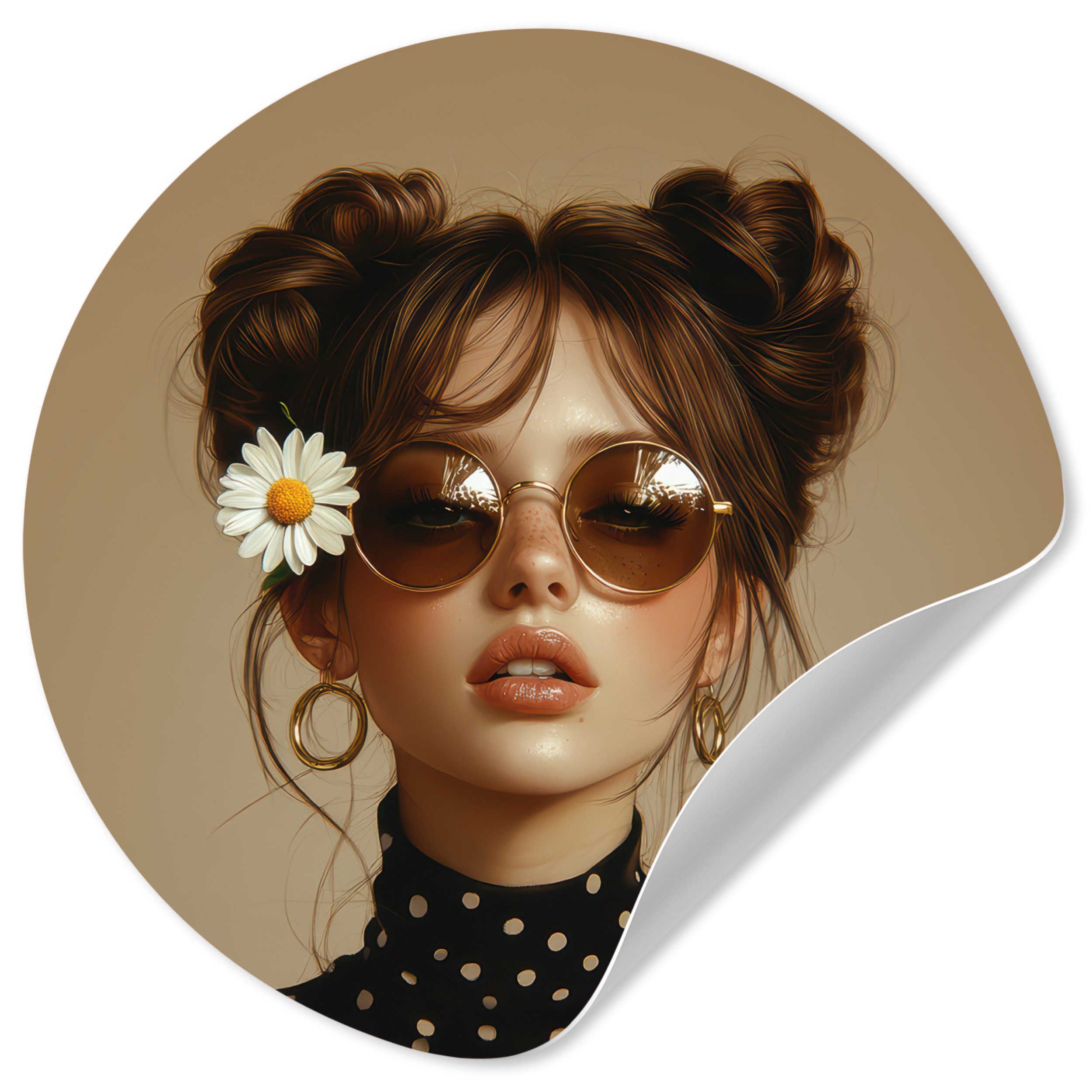 MuchoWow Wandsticker Frau - Beige - Blume - Modern - Porträt (1 St), Wandtattoo Selbstklebend, Wohnzimmer Deko Aufkleber, 30x30 cm