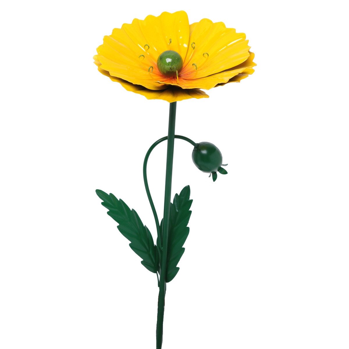 finehomegarden Gartenstecker Blume Mohn Metall gelb Ø18cm H96cm Gartendeko für Beet & Terrasse (1-St) Stecker Gartenstecker Dekoration