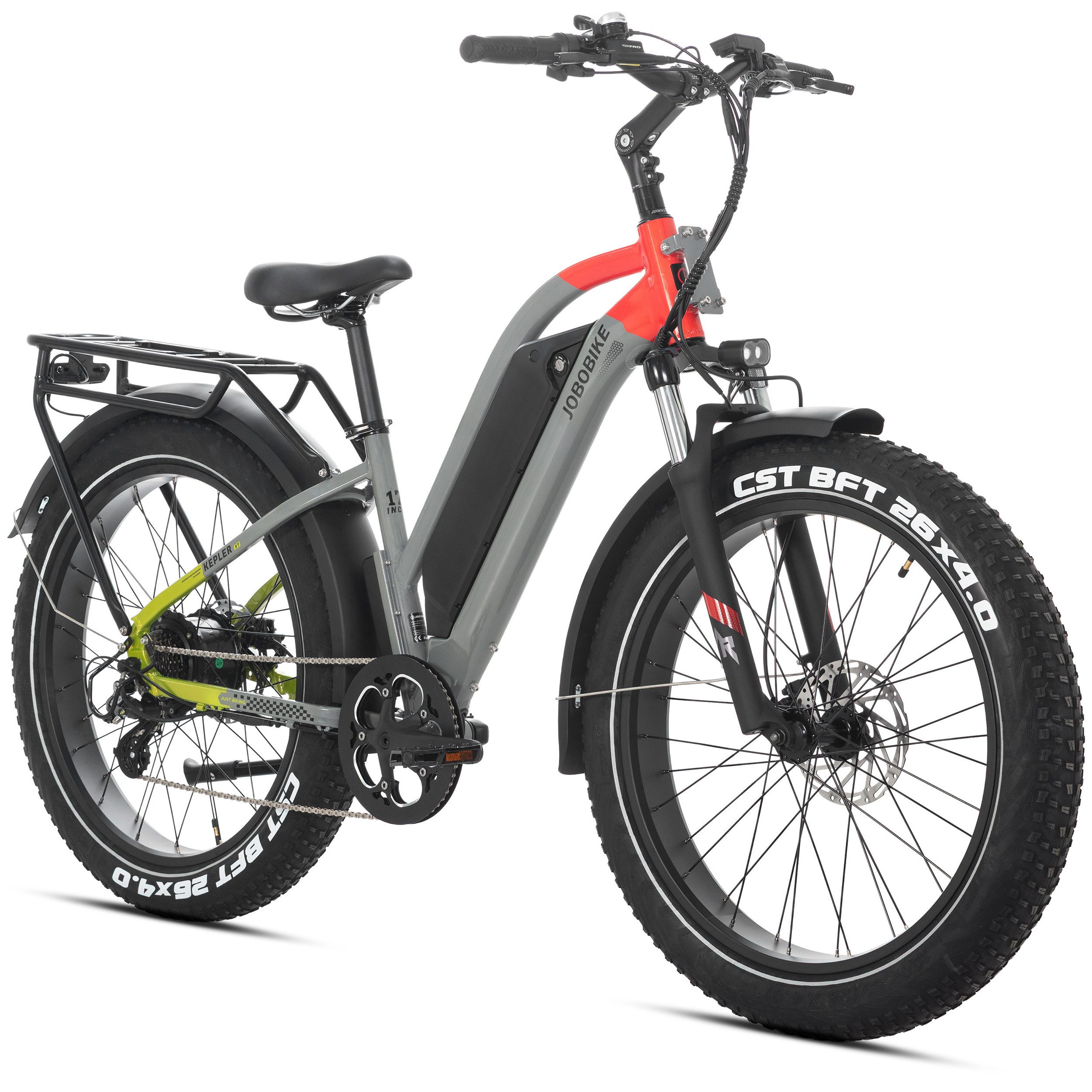JOBOBIKE E-Bike Mountainbike 26×4 Zoll, Kepler, 48V 960Wh, 180km, Bremslicht- und Blinkerfunktion, 7 Gang Shimano, Kettenschaltung, Heckmotor, 960 Wh, (für Stadtverkehr, Touren und All-Terrain-Einsätze, Aluminiumrahmen), Hydr. Bremsen, Fatbike, MTB, Elektrofahrrad für Damen und Herren