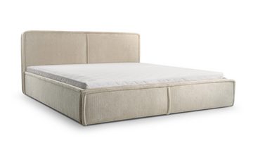 MOEBLO Polsterbett Bett 04 (Bezug: aus Cord, Doppelbett mit Kopfstütze, Rahmenbettgestell, mit Bettkasten und Lattenrost), gepolstertes Kopfteil, mit Bettkasten