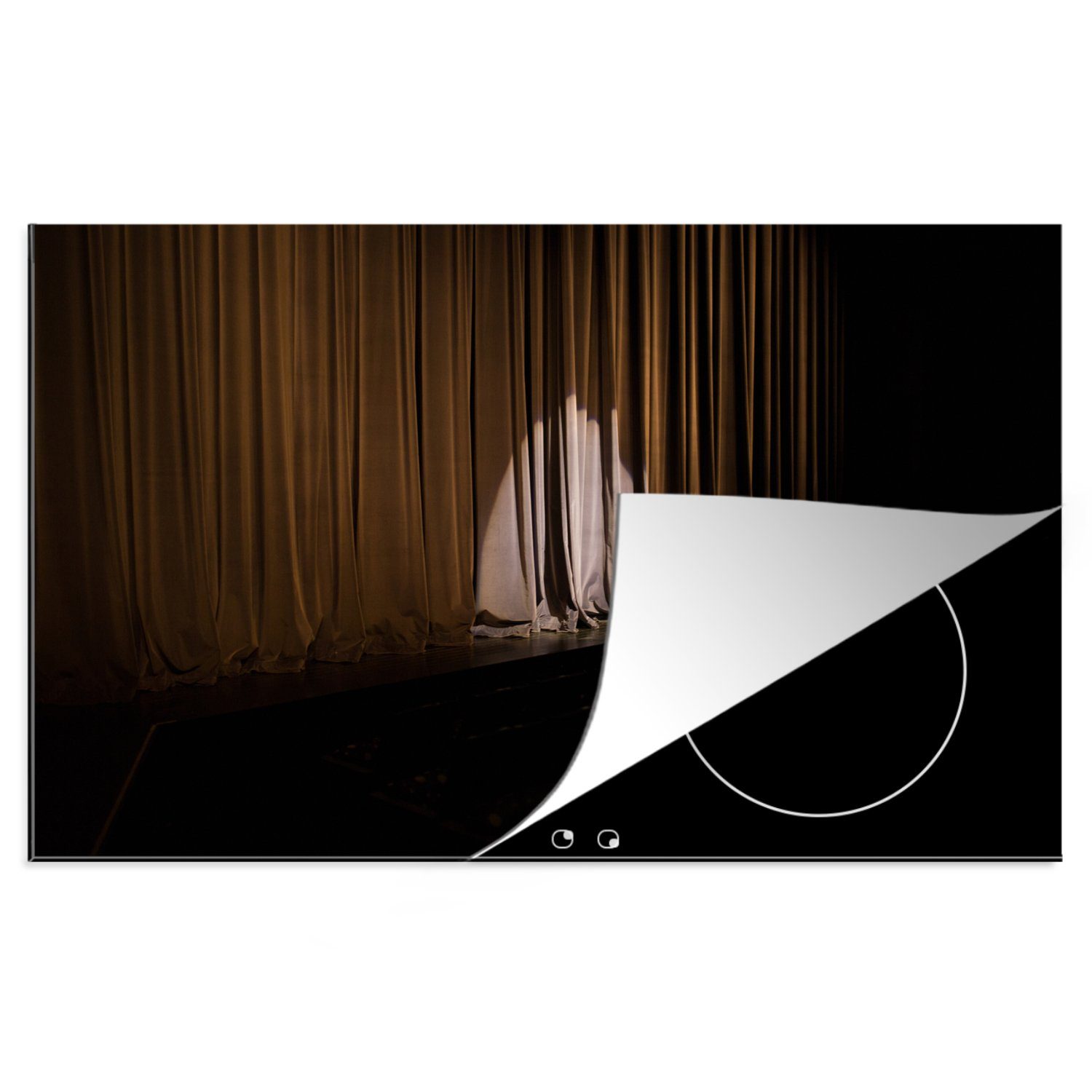 MuchoWow Herdblende-/Abdeckplatte Scheinwerfer auf einen Vorhang in einem Konzertsaal, Vinyl, (1 tlg), 81x52 cm, Induktionskochfeld Schutz für die küche, Ceranfeldabdeckung