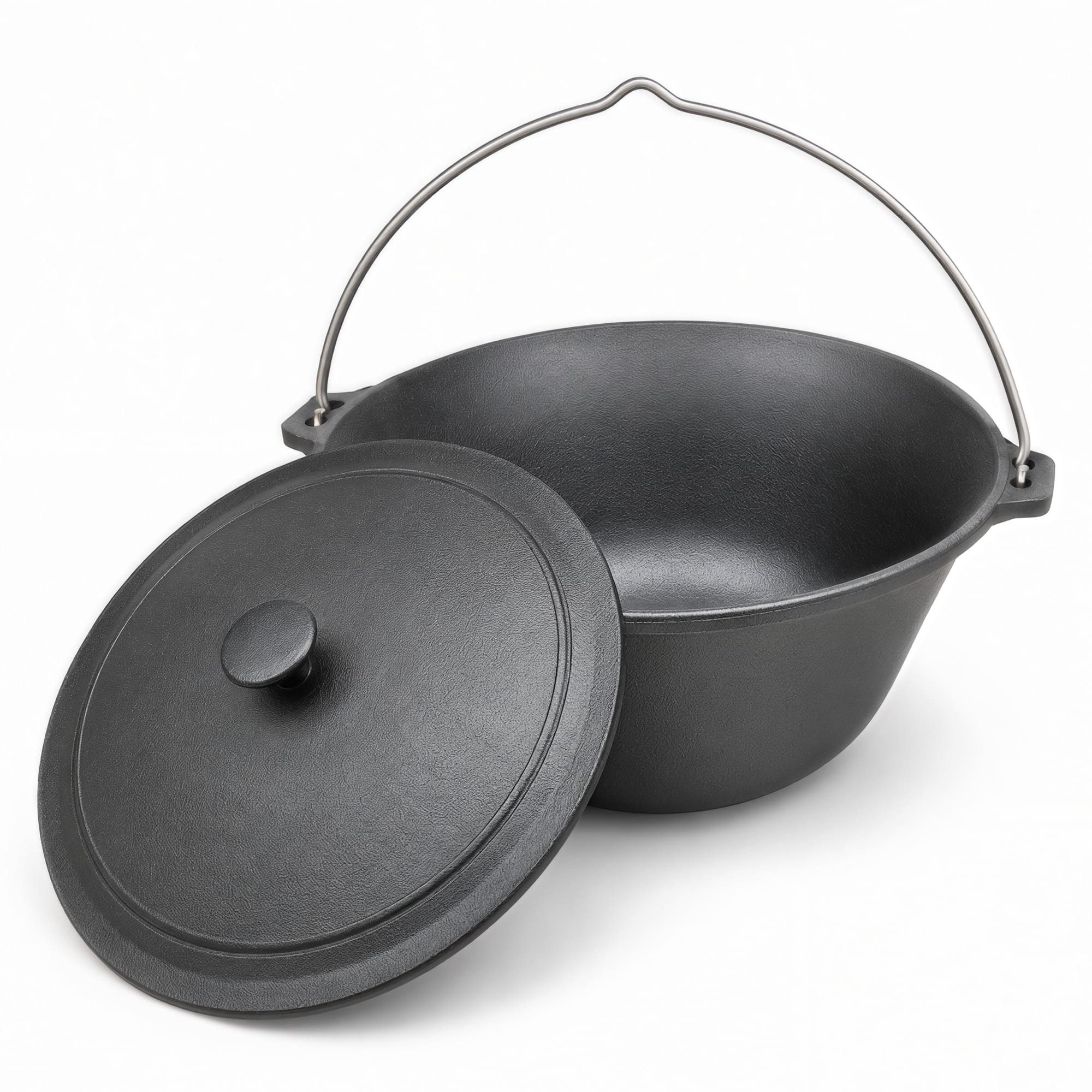 BIG-PAN Wok 4big.fun Gusseisen-Kessel 10,5 Liter Bügel Gusseiserner Deckel Ø355 mm