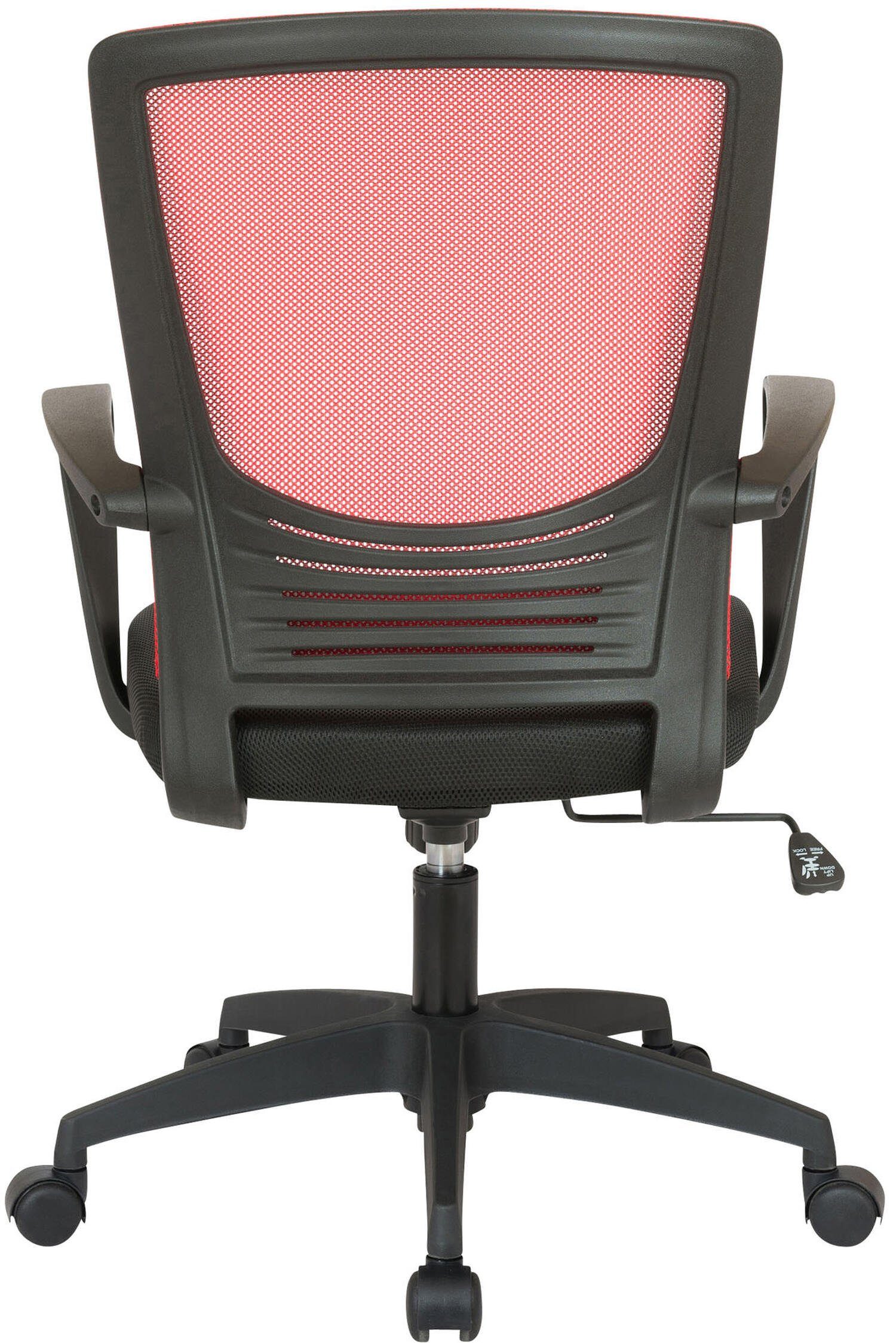 360° (Schreibtischstuhl, Kamira Drehstuhl, und Kunststoff mit bequemer Bürostuhl Konferenzstuhl), Chefsessel, höhenverstellbar - schwarz Netzbezug Rückenlehne schwarz/rot TPFLiving drehbar - Gestell: Sitz: