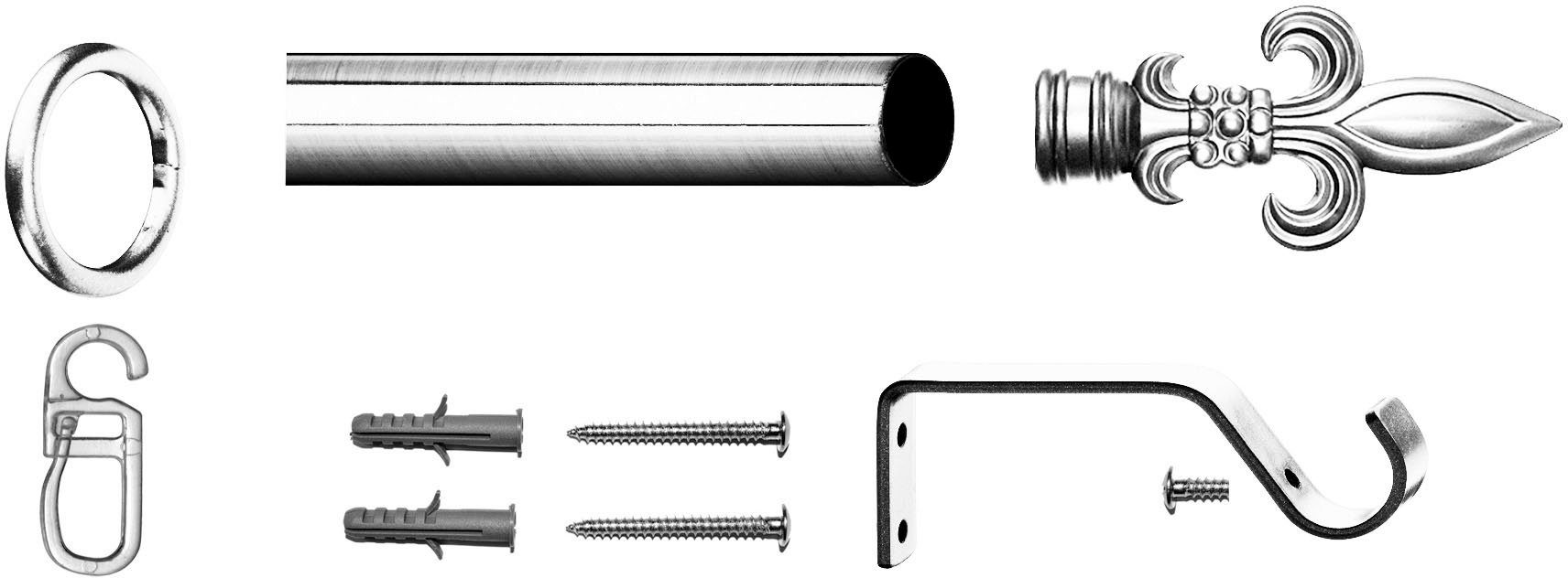 Gardinenstange Lucca, Fixmaß, verschraubt, Ringen inkl. silberfarben/chromfarben 1-läufig, und mm, Montagematerial 16 Ø Stahl, indeko, Komplett-Set