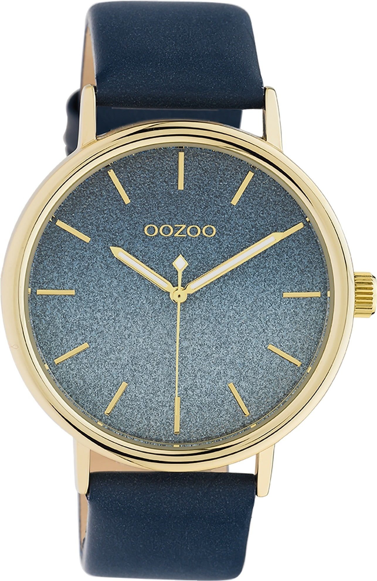 OOZOO Quarzuhr Oozoo Damen Armbanduhr dunkelblau, (Analoguhr), Damenuhr rund, groß (ca. 42mm) Lederarmband, Elegant-Style