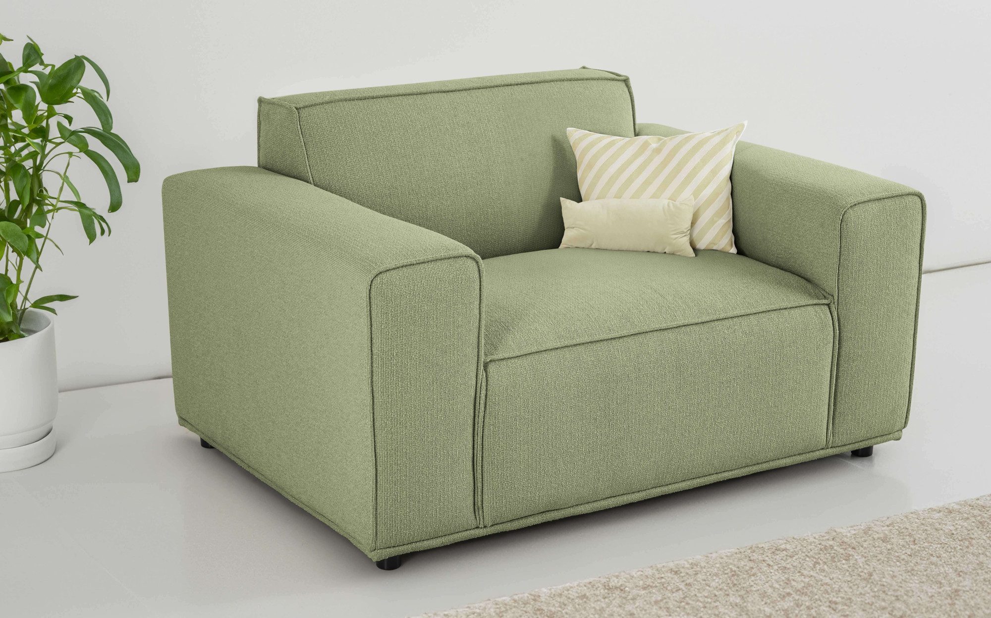 Home affaire Loveseat Avelin, 1.5 Sitzer, 140 cm, Chenille, Struktur-Boucle, mit Wellenunterfederung, Kedernaht, bodentief, Skandi-Design