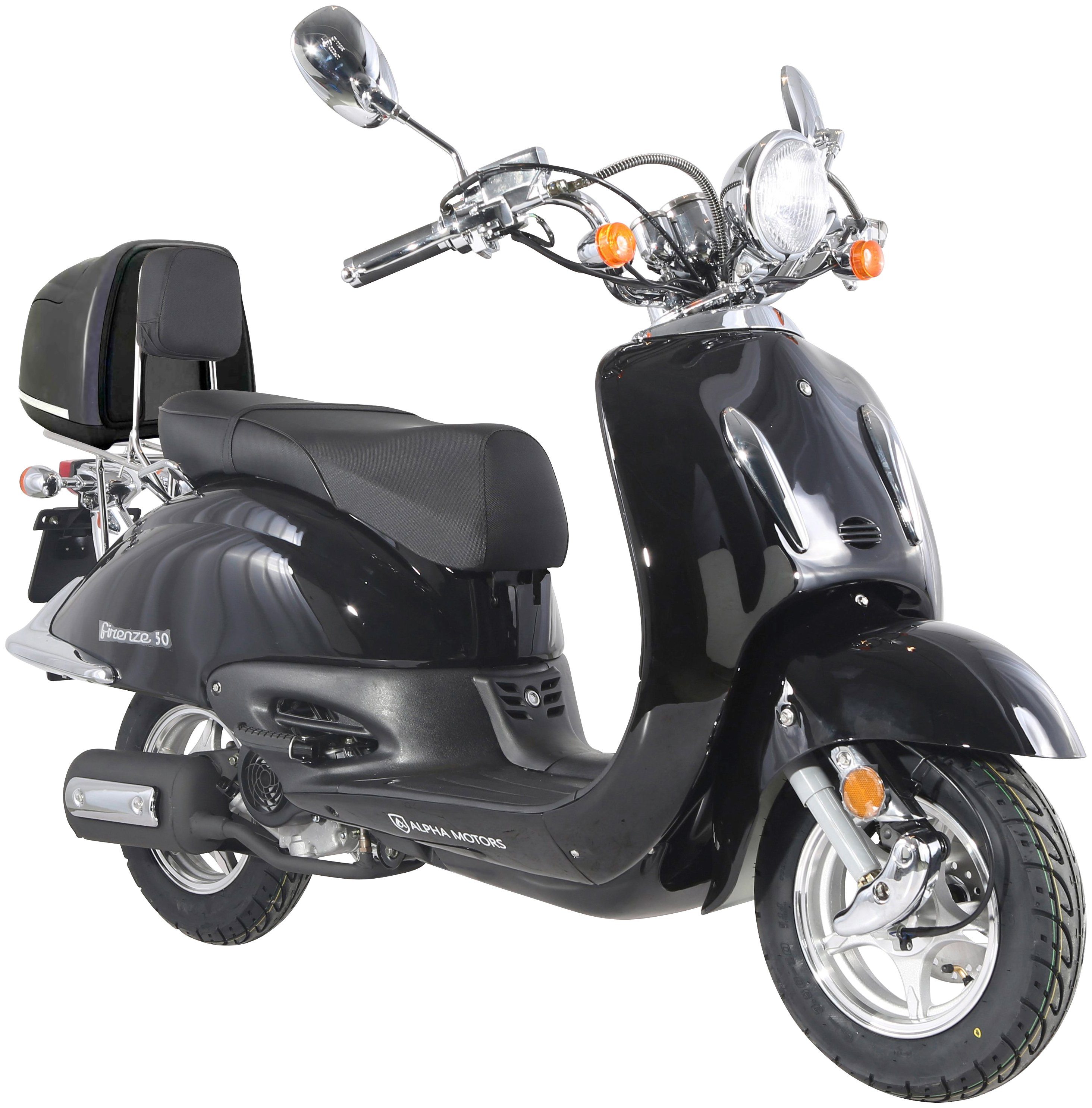 Alpha Motors Motorroller »Retro Firenze«, 50 ccm, 45 km/h, Euro 4, 50 ccm,  45 km/h, schwarz inkl. Topcase