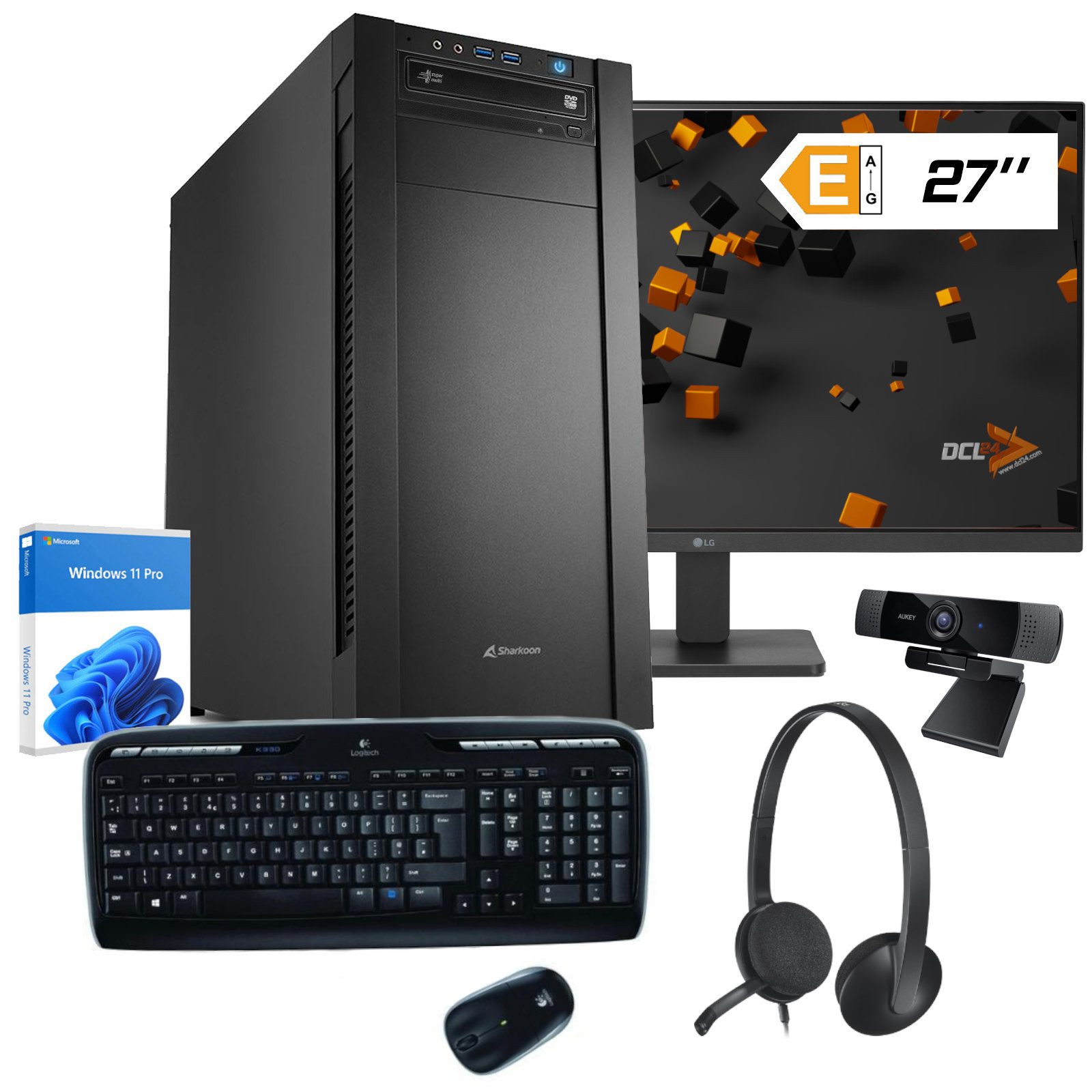 dcl24.de Office-Set Business-PC (27 Zoll, AMD Ryzen 5 4500, GeForce GT 1030, 16 GB RAM, 1000 GB SSD, Luftkühler, Windows 11 Pro, WLAN)