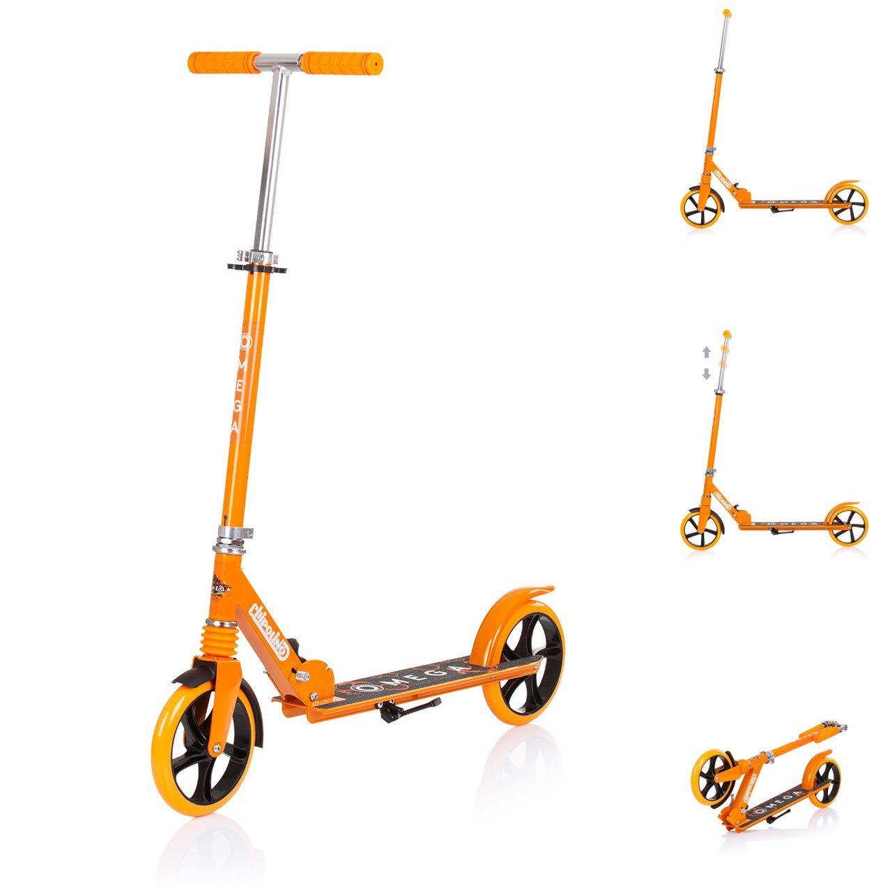 Kinderroller PU orange verstellbar Lager Räder, Omega faltbar Bremse Cityroller ABEC-7 Chipolino