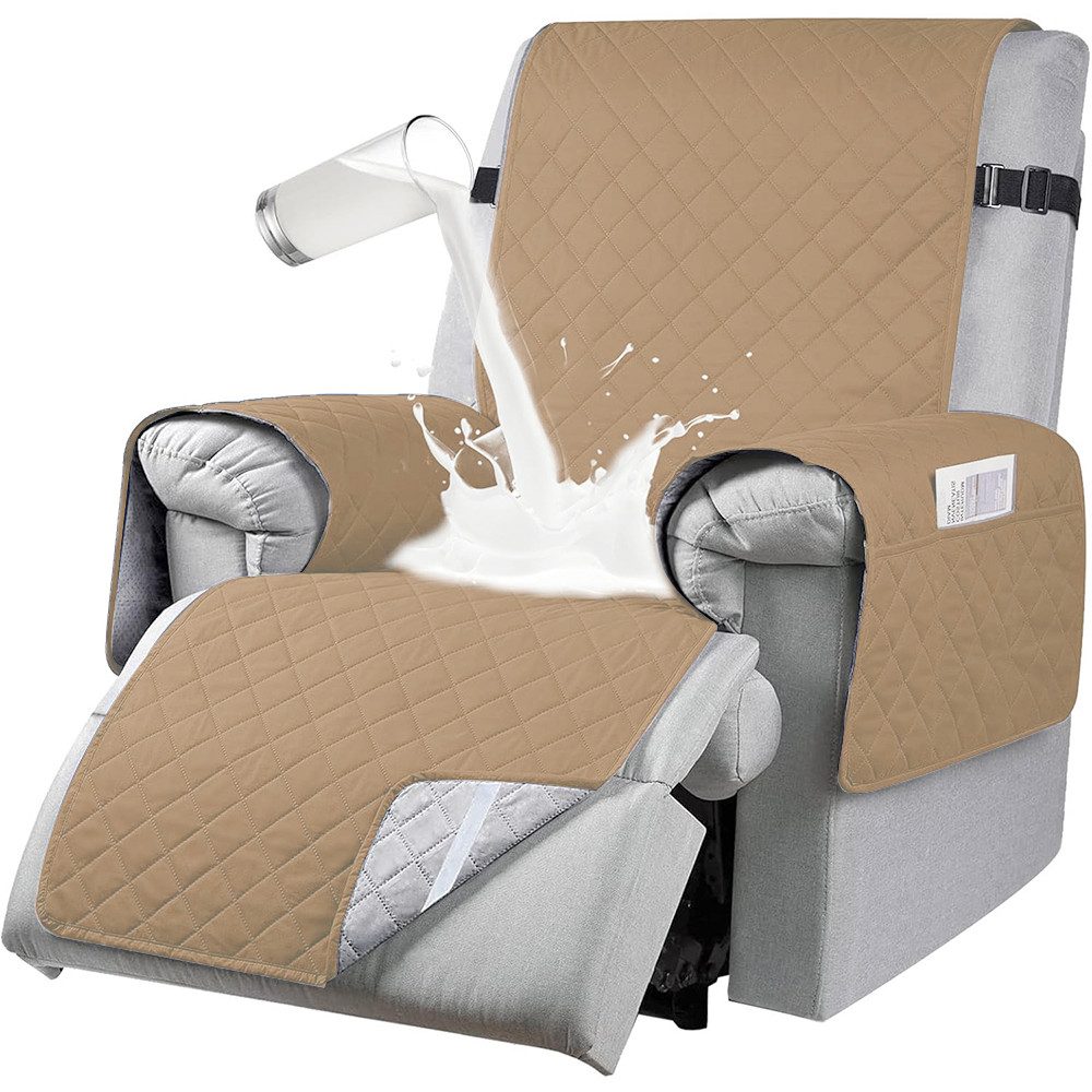 TUWENA Sesselschoner Wasserdichter Sesselüberwurf Mit Taschen, Kratzfest Sesselüberzug, 1 Sitzer Anti-Rutsch Sesselschoner für Relaxsessel Mit Taschen