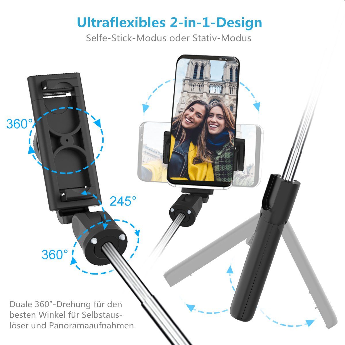 Insma EGS-003 Selfiestick (Bluetooth Selfie mit Fernbedienung) Rückspiegel Stativ Stick 20-70cm