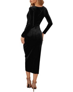 ZWY Satinkleid Elegantes Damen-Abendkleid mit V-Ausschnitt,schwarzes kleid elegant (Größe: M-XL) ( Partykleid Lange Ärmel Wickelkleid Festlich Kleid Maxikleid Kleid)