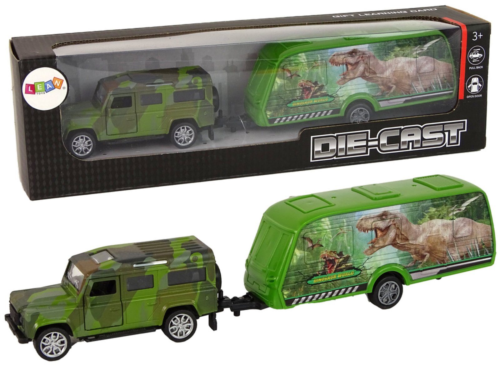 Wisam Spielzeug-Auto Jeep Fahrzeugset mit ziehendem Dinosaurier-Anhänger