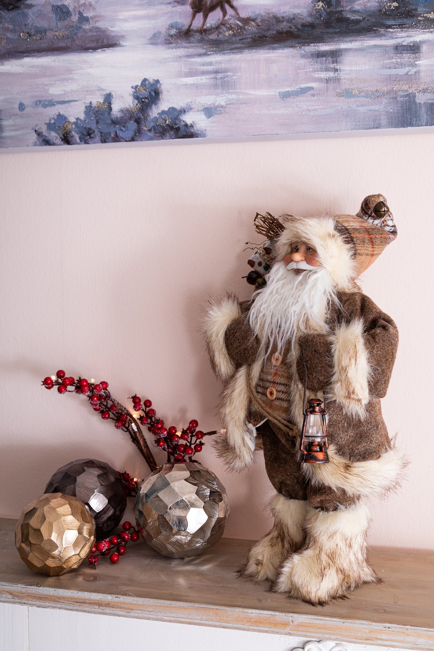 Wohnando Dekofigur Weihnachtsmann in brauner Kleidung, Weihnachtsdeko