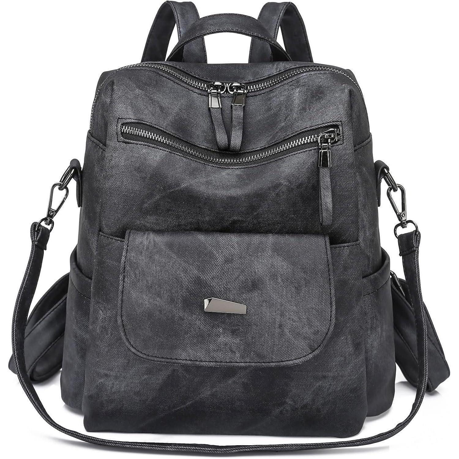 LuxusKollektion Freizeitrucksack Rucksack Damen wasserdicht diebstahlsicher PU Leder leicht Schwarz