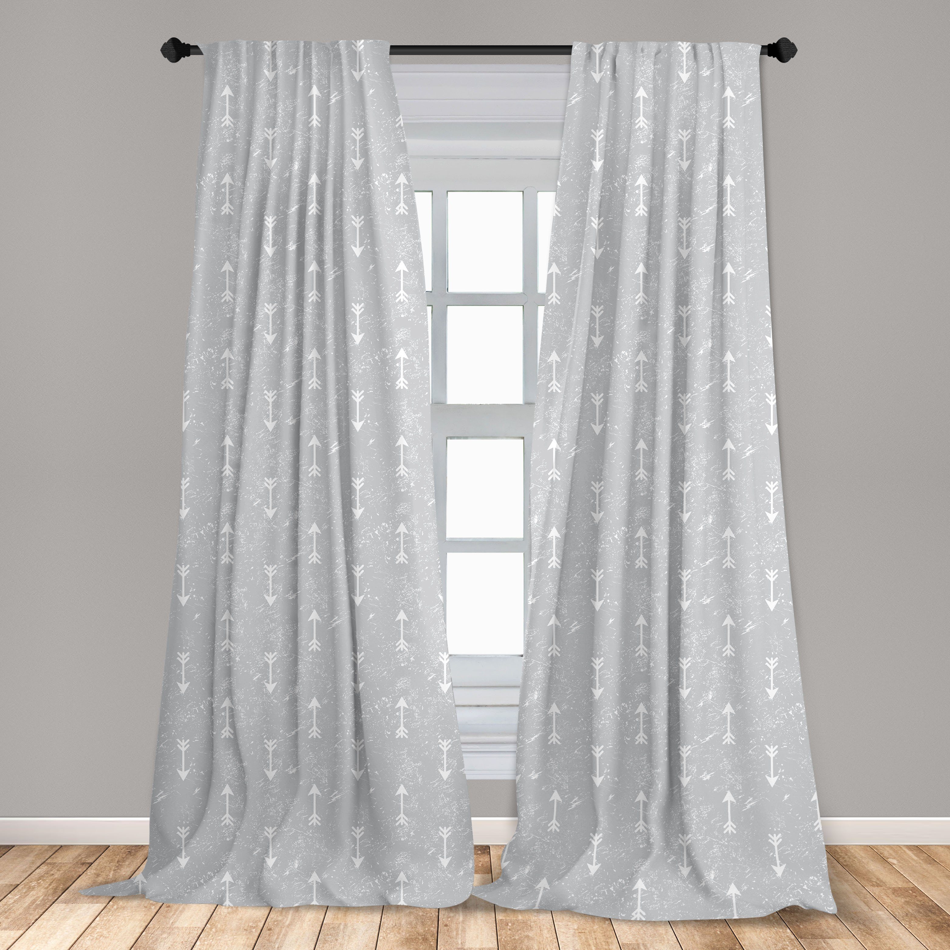 Gardine Vorhang für Pfeil Grau und Dekor, grau Microfaser, Schmutz-Art-Motiv Wohnzimmer Abakuhaus, Schlafzimmer