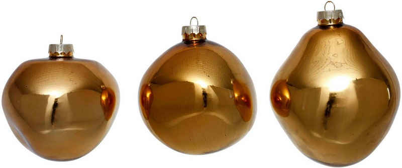 Leonique Weihnachtsbaumkugel Birdelle glänzend, Weihnachtsdeko, Christbaumschmuck, Christbaumkugeln (3 St), Baumkugeln in organischer Form, Ø 10 cm, organische Kugeln aus Glas