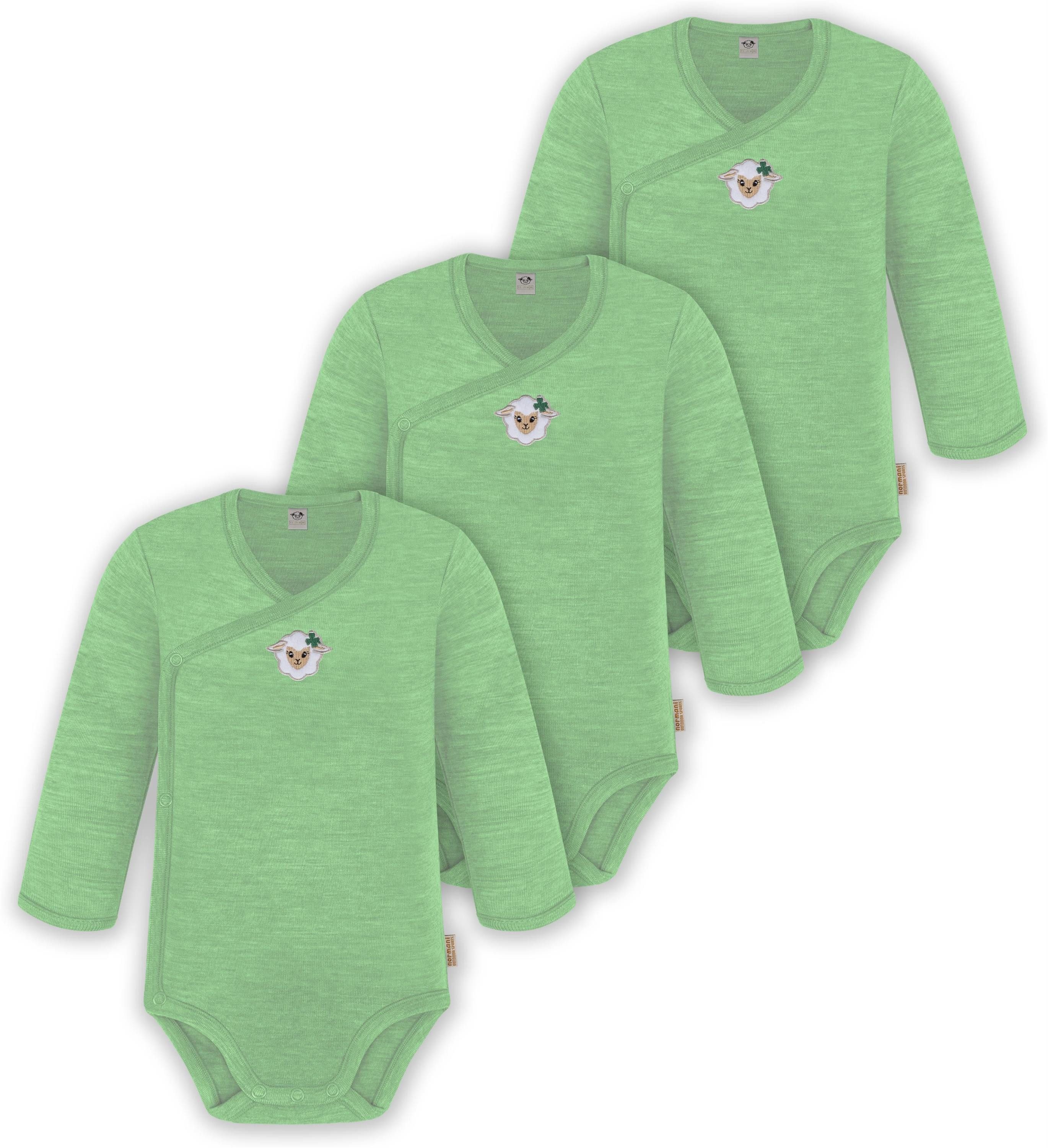normani Langarmwickelbody 3er Pack Multipack Baby-Body Merino Wickelbody Langarmbody mit Knöpfen aus 100 % Merinowolle und OEKO TexStandard 100