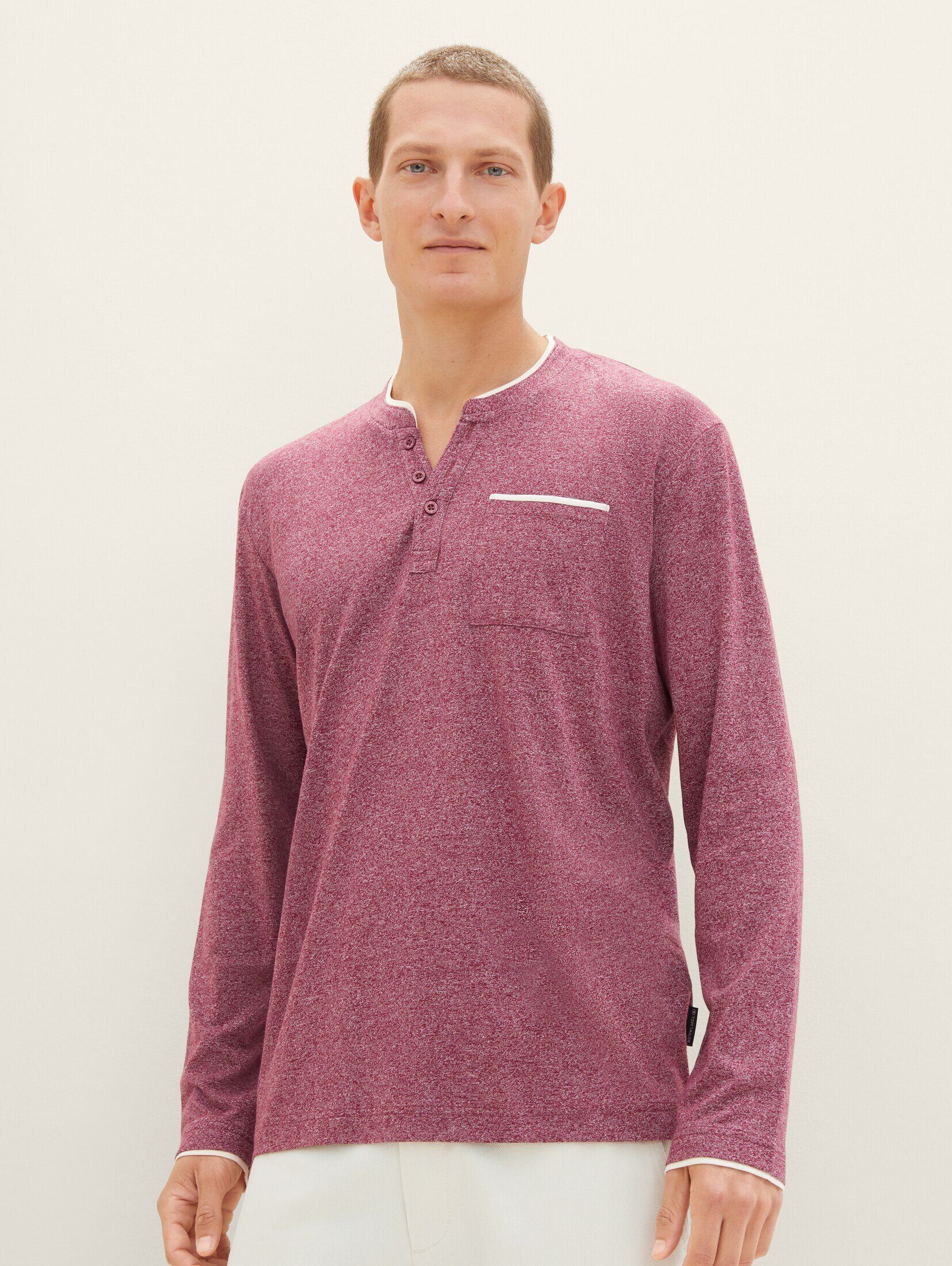 TOM TAILOR T-Shirt Langarmshirt in Melange Optik tawny port red beige grindle