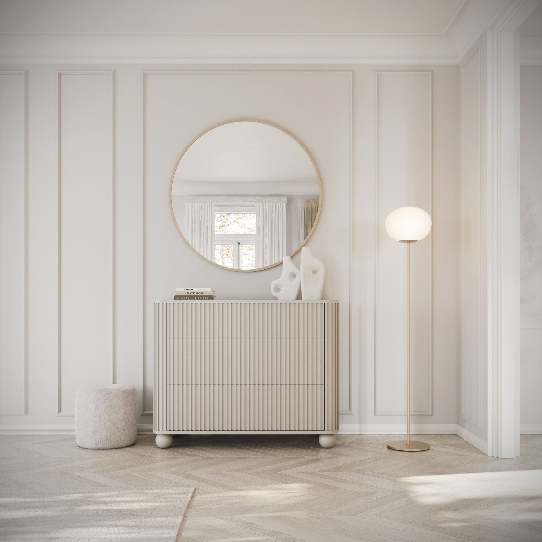 Selsey Kommode ARVELLO, mit Schubladen, geriffelten Fronten und Kugelfüßen