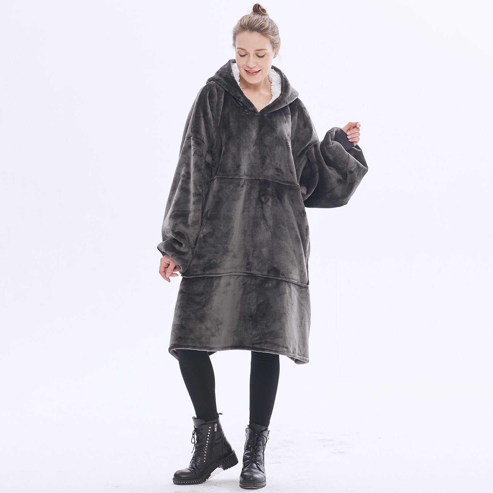 warme, großer weiche, Grau Blanket, Hoodie Sunicol, Fronttasche komfortable Riesenpullover Super mit Fuzzy Gemütliche Übergroße Riesen-Hoodie, Wohndecke