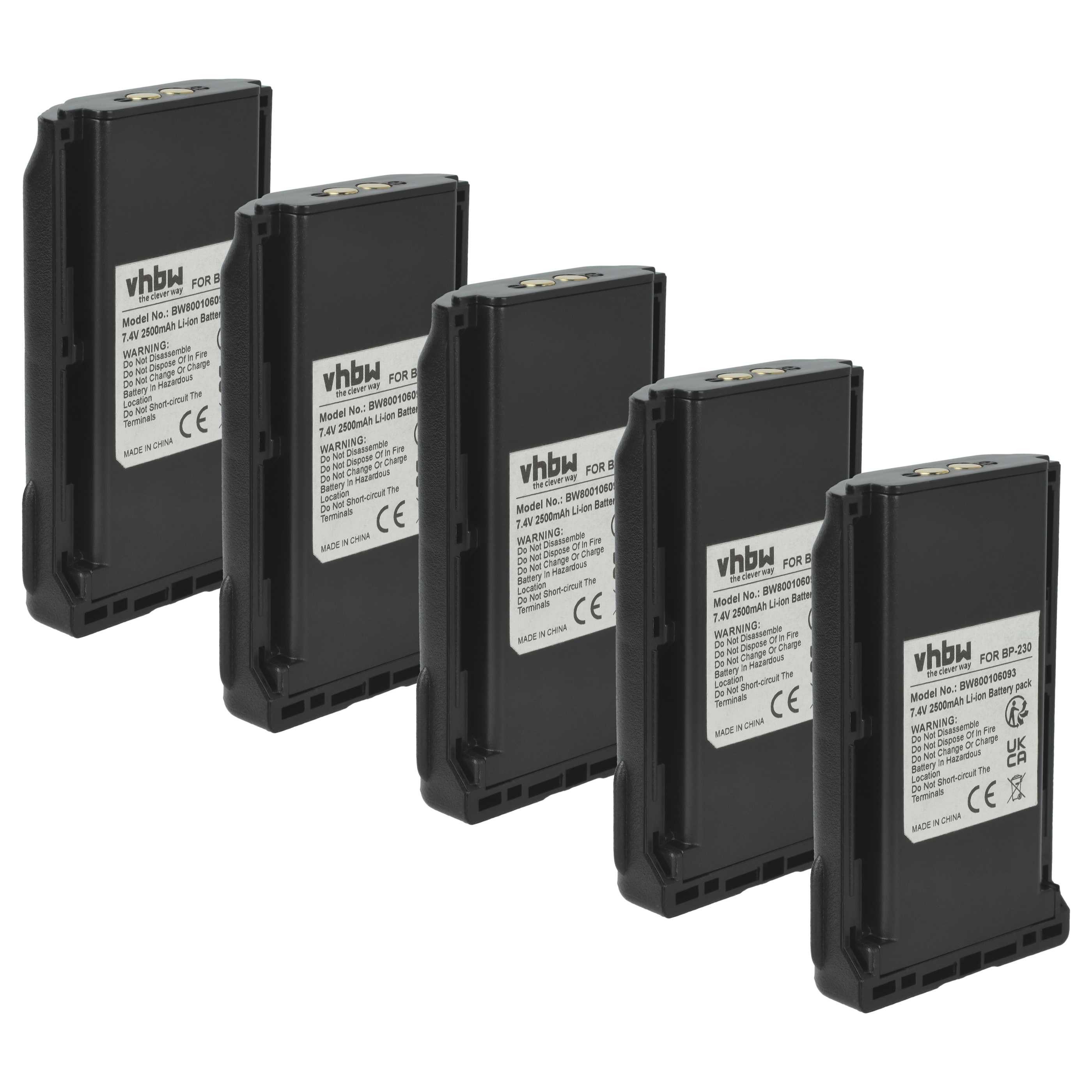 vhbw Akku passend für Icom IC-F4011, IC-F4011 41 RC, IC-F34, IC-F34GS, Akku Akku Li-Ion 2500 mAh (7,4 V, 5 St), Leistungsfähige Austausch-Akkus für Ihr Funkgerät, Walkie-Talkie