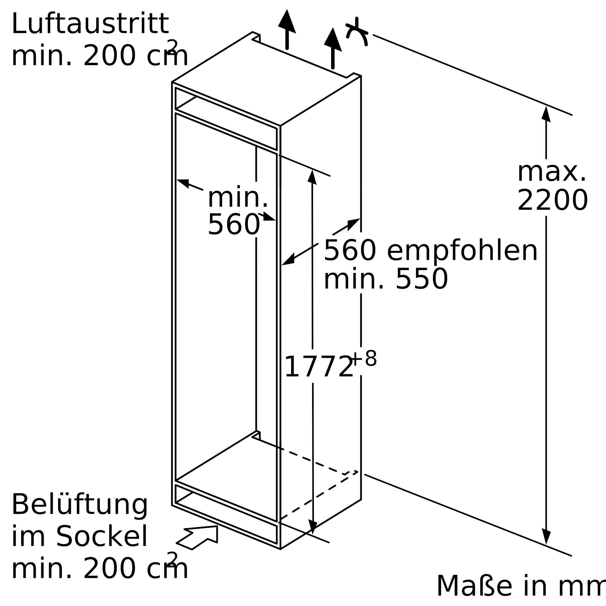 KI8813FE0, hoch, N cm Einbaukühlschrank NEFF 90 cm 56 177,2 breit